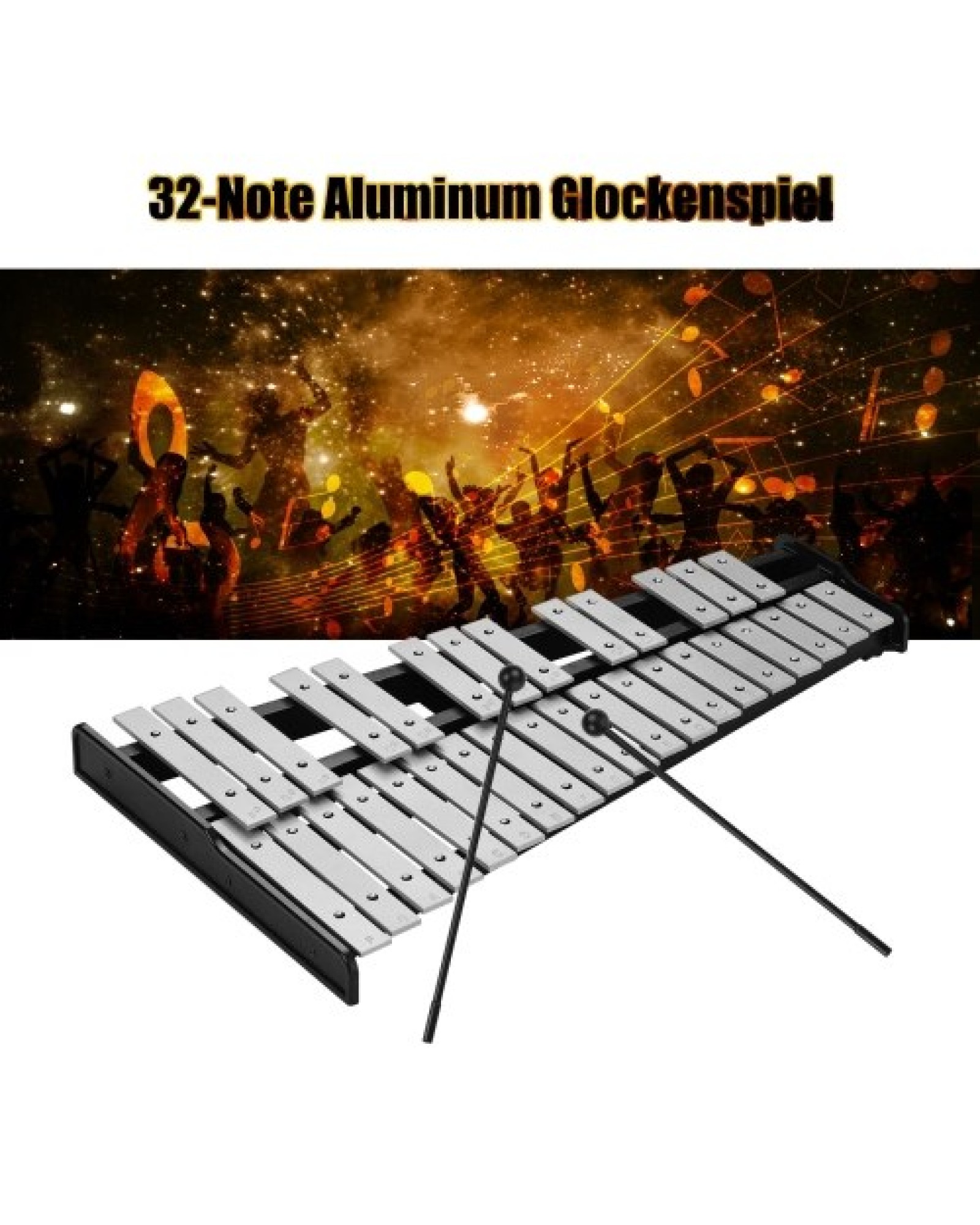 32-Note Xylophone Educational Glockenspiel Wooden Base Solid Aluminum Bars