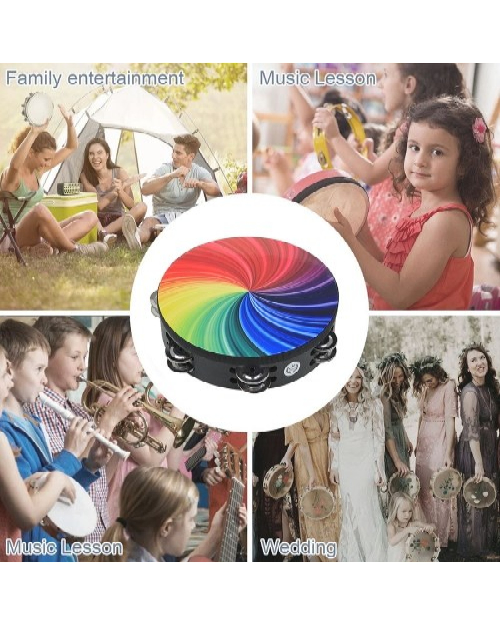 8 Inch Rainbow Tambourine Wooden Handbell Early Education Percussion Instrument