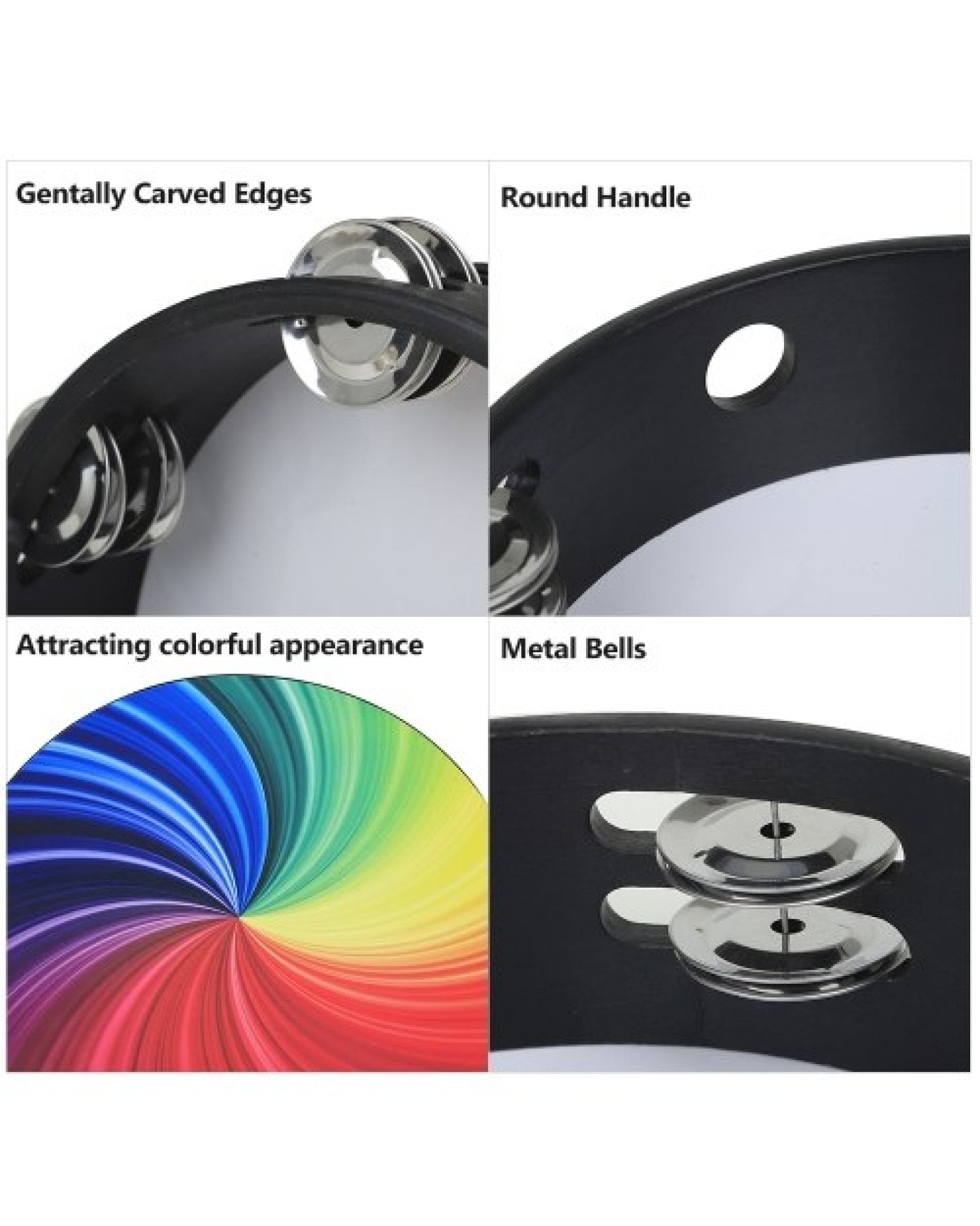 8 Inch Rainbow Tambourine Wooden Handbell Early Education Percussion Instrument