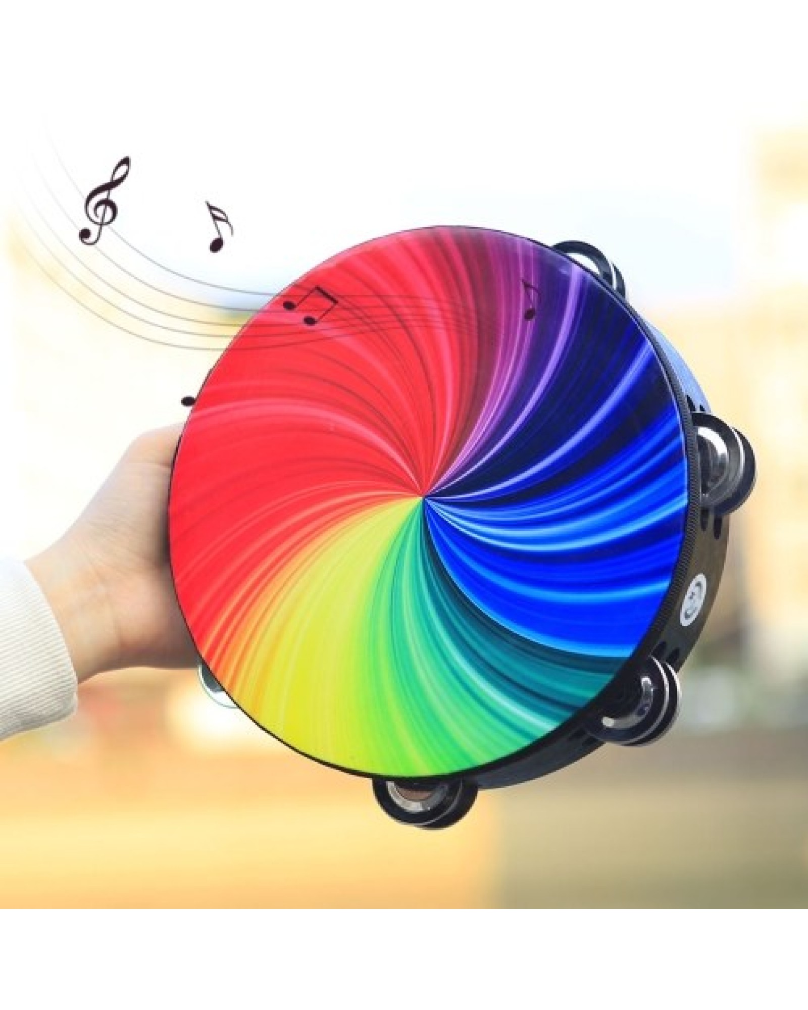 8 Inch Rainbow Tambourine Wooden Handbell Early Education Percussion Instrument