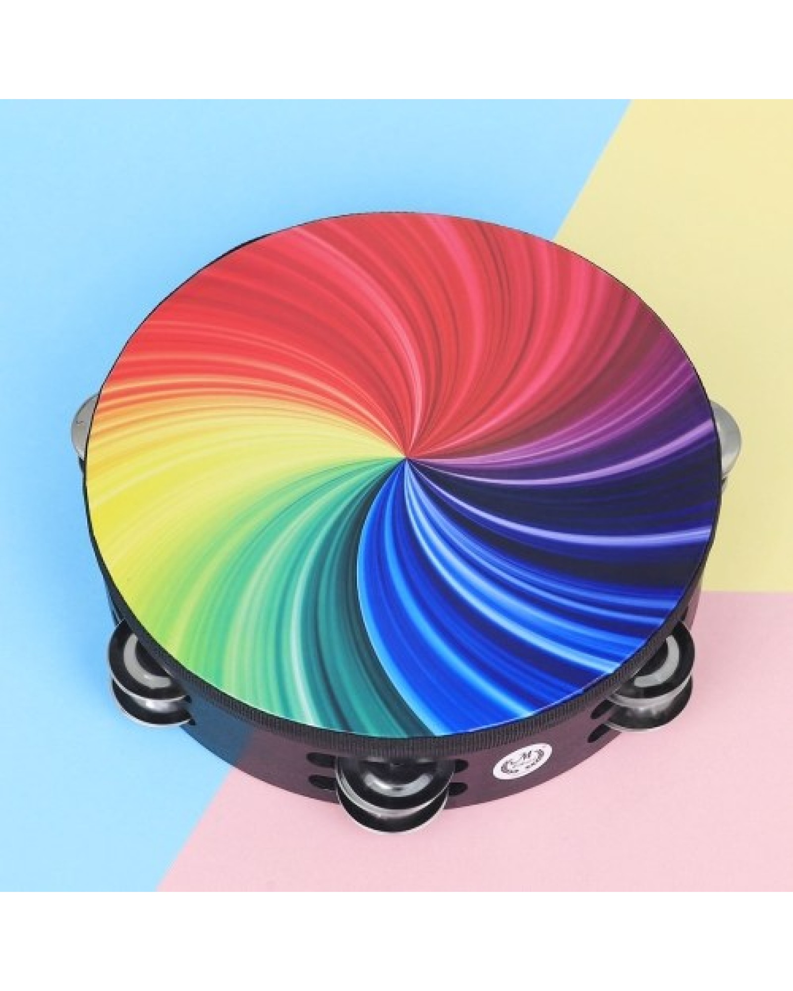 8 Inch Rainbow Tambourine Wooden Handbell Early Education Percussion Instrument
