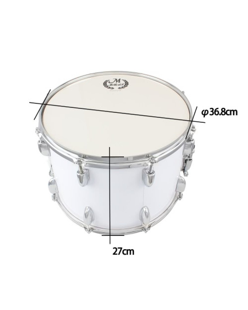 14in Marching Drum Stainless Steel &amp; Maple Wood Body PVC Drumhead with Sticks Shoulder Strap Key for Student Professional Dr
