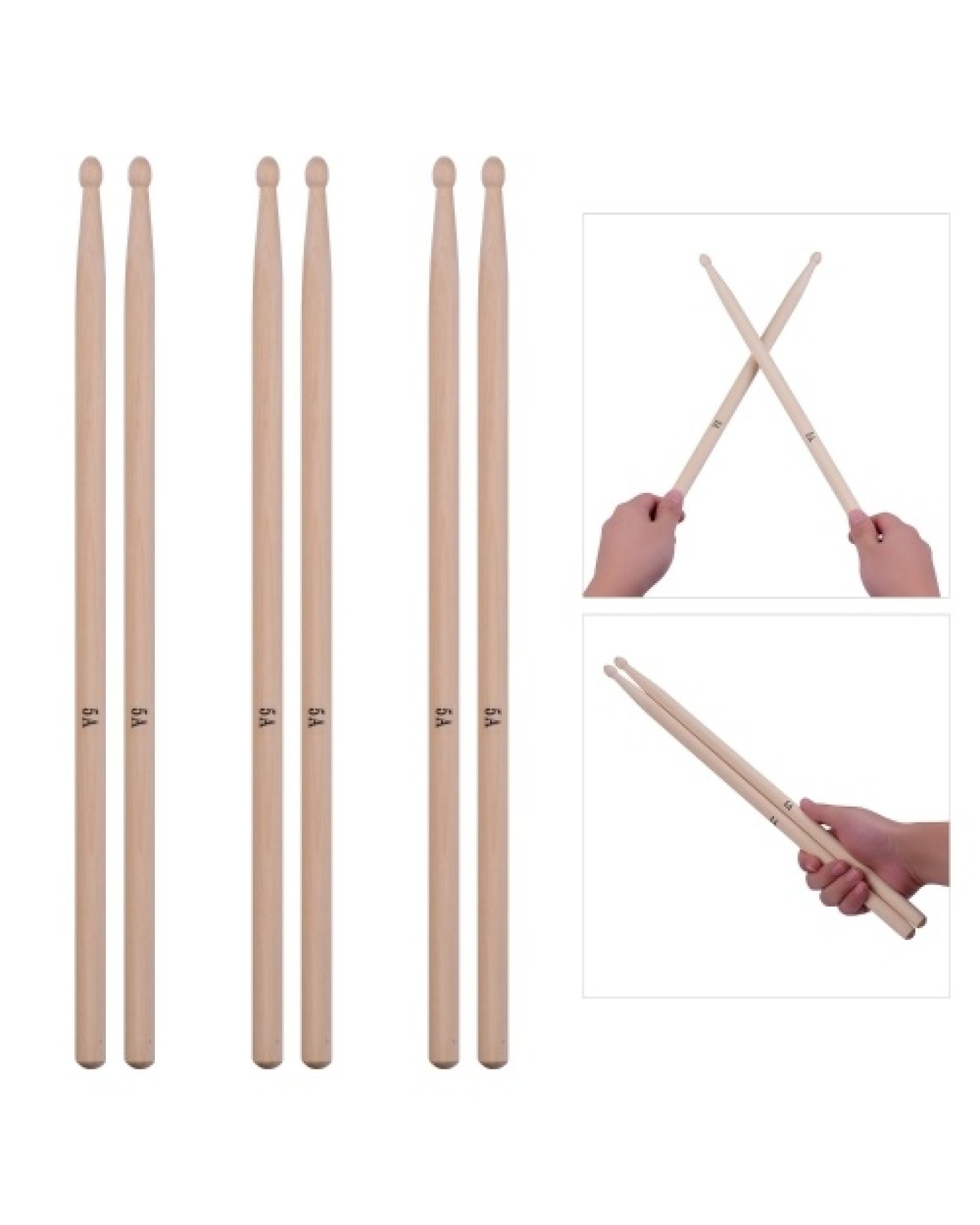 3 Pairs of Type-5A Maple Drumsticks Drum Sticks with 1pc Carrying Pouch for Drum Kit Jazz Drum