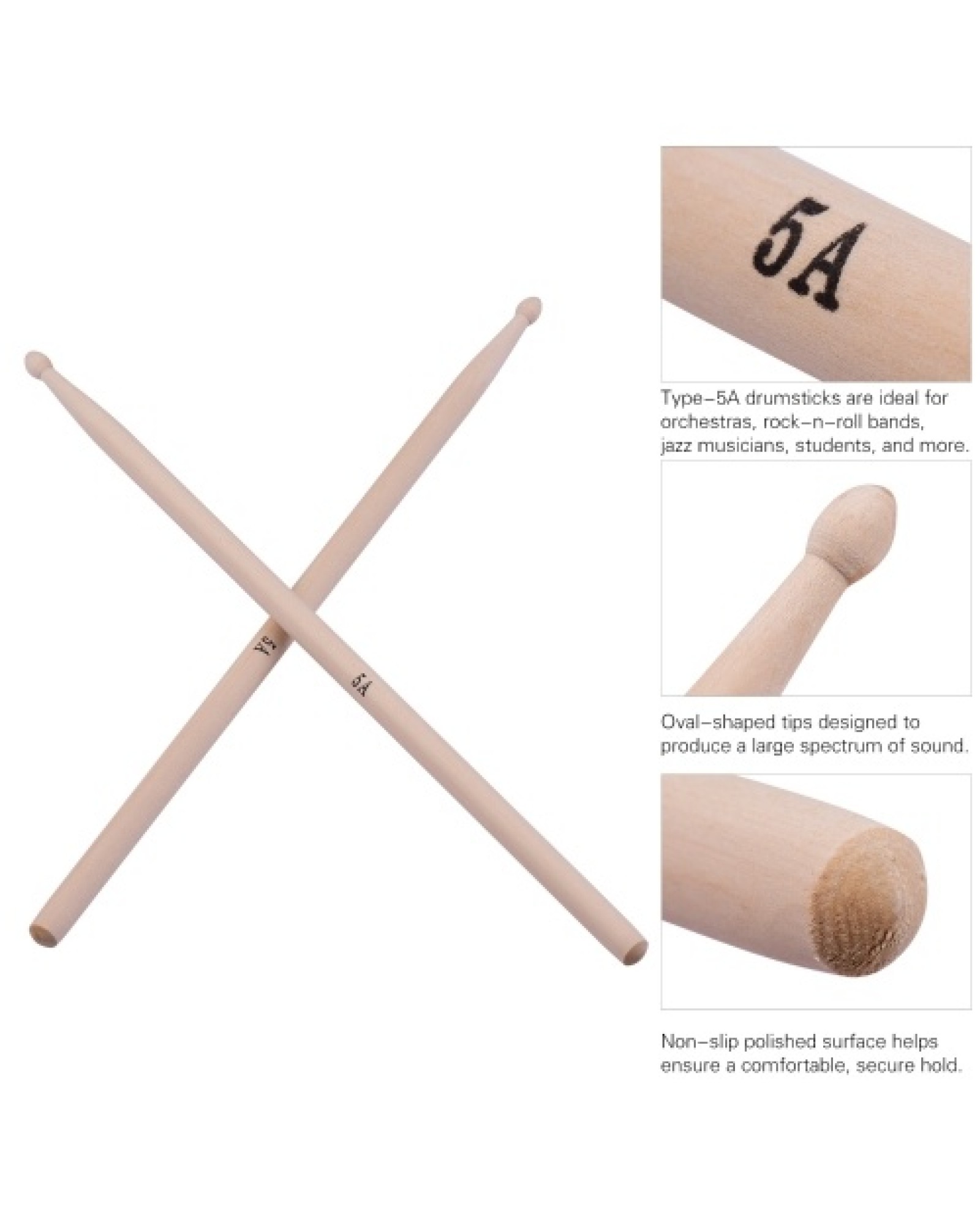 3 Pairs of Type-5A Maple Drumsticks Drum Sticks with 1pc Carrying Pouch for Drum Kit Jazz Drum