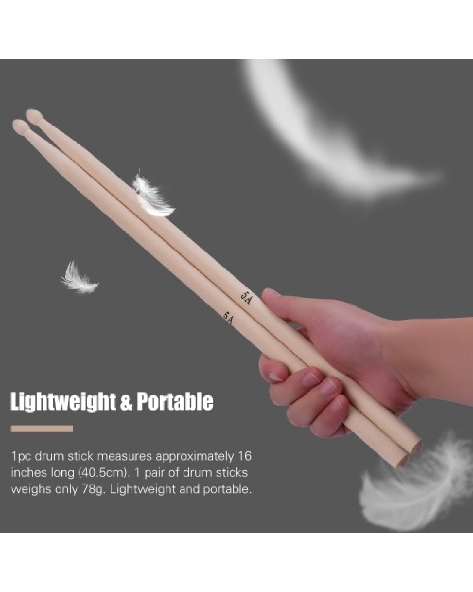 3 Pairs of Type-5A Maple Drumsticks Drum Sticks with 1pc Carrying Pouch for Drum Kit Jazz Drum