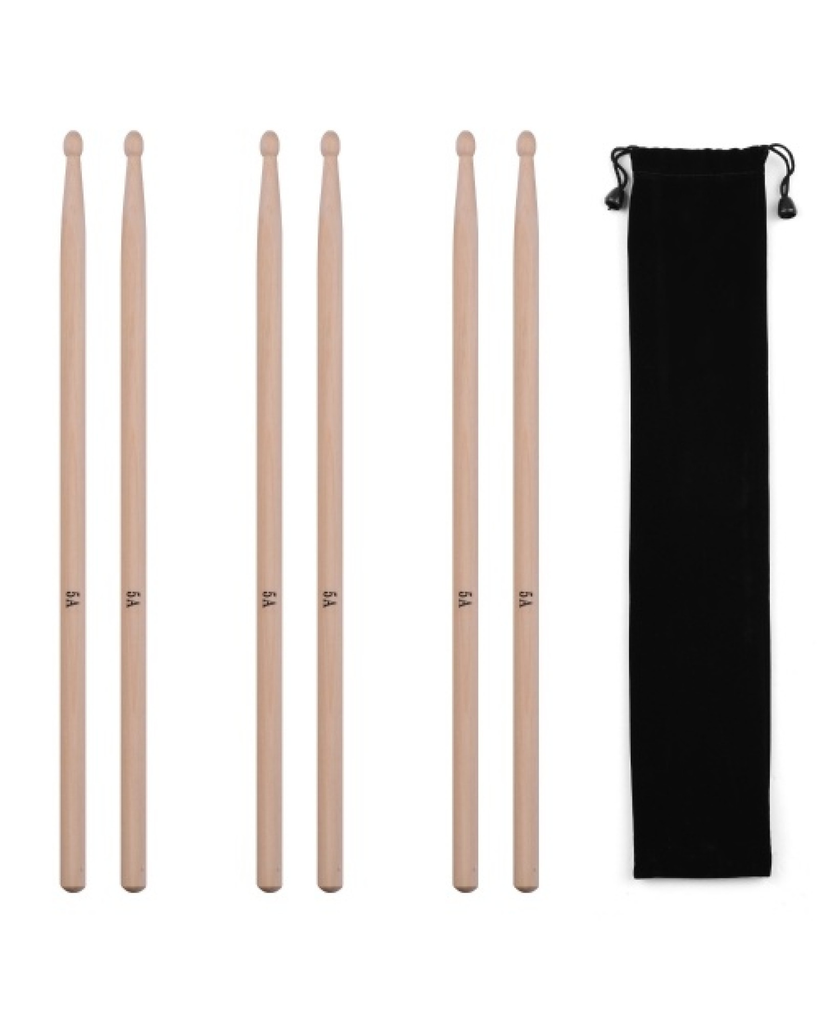 3 Pairs of Type-5A Maple Drumsticks Drum Sticks with 1pc Carrying Pouch for Drum Kit Jazz Drum