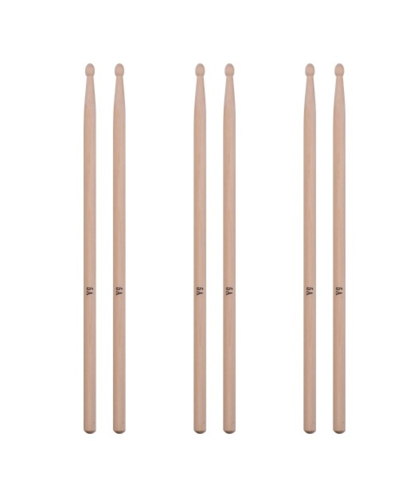 3 Pairs of Type-5A Maple Drumsticks Drum Sticks with 1pc Carrying Pouch for Drum Kit Jazz Drum