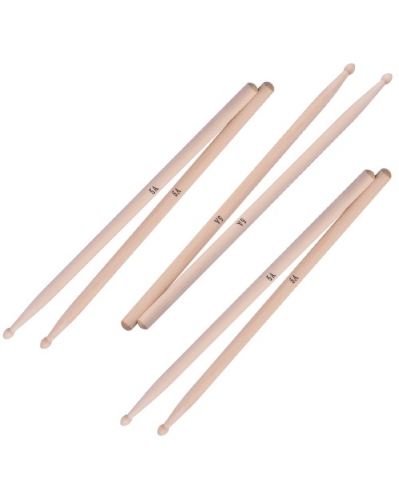 3 Pairs of Type-5A Maple Drumsticks Drum Sticks with 1pc Carrying Pouch for Drum Kit Jazz Drum