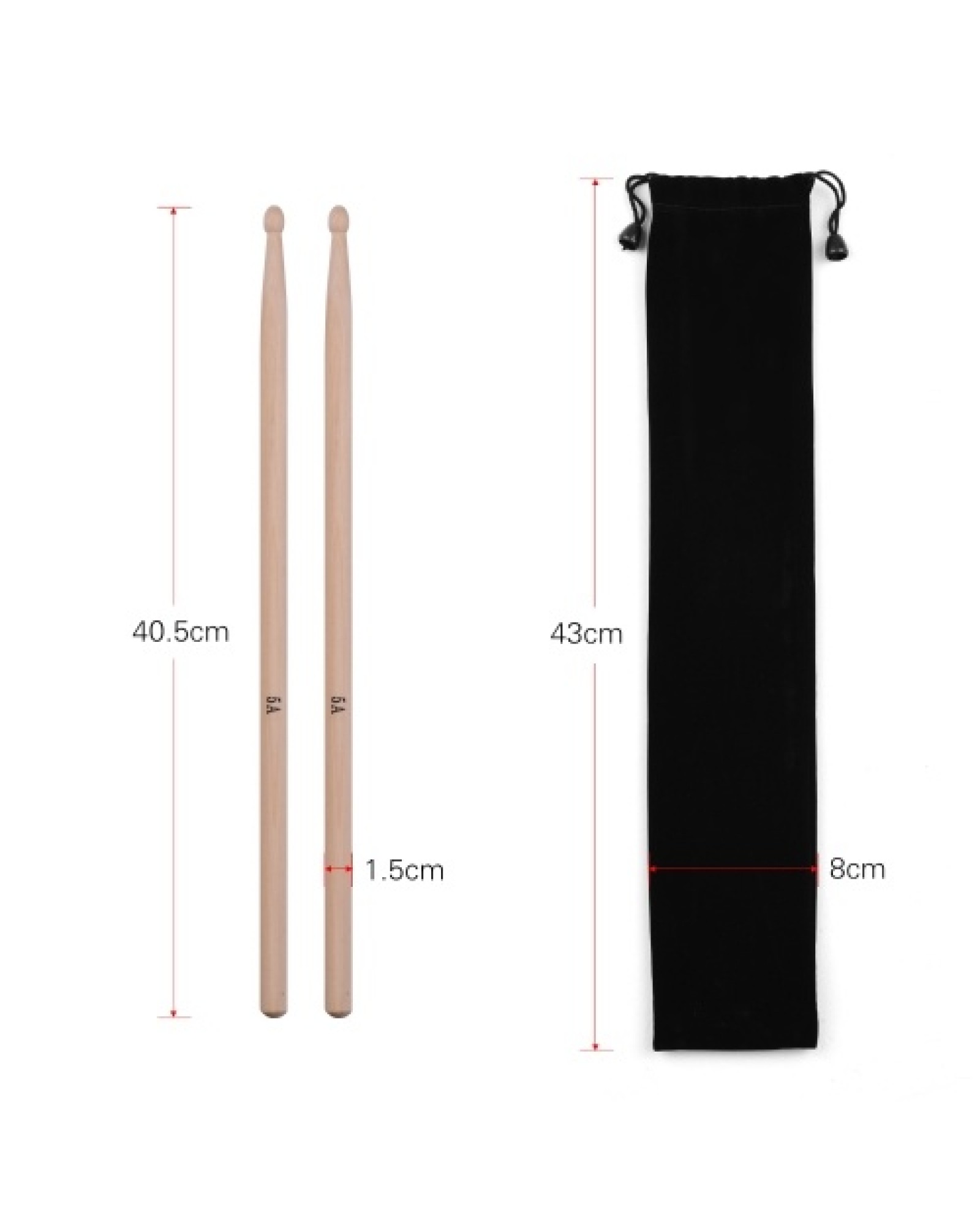 3 Pairs of Type-5A Maple Drumsticks Drum Sticks with 1pc Carrying Pouch for Drum Kit Jazz Drum