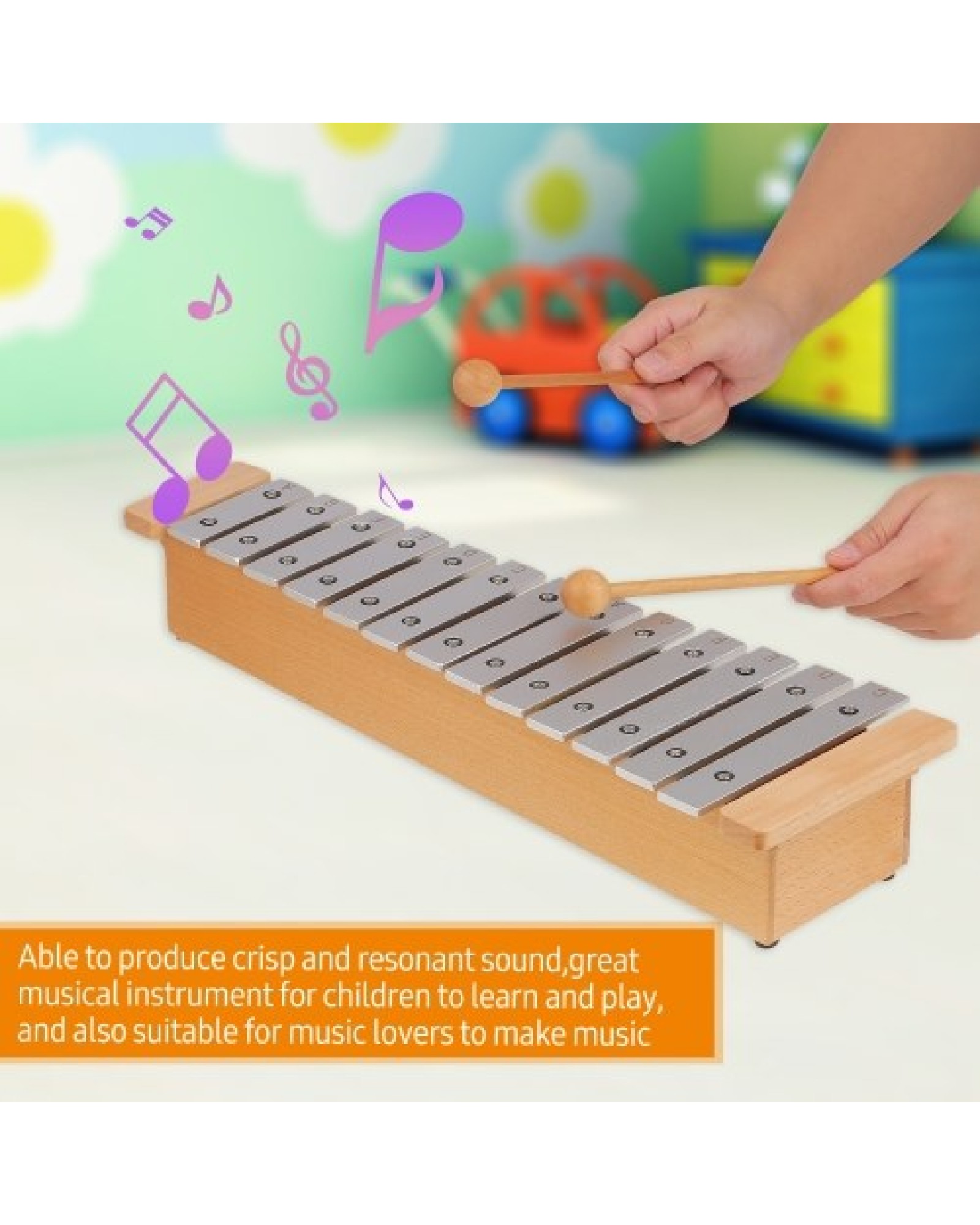 13-Note Glockenspiel Portable Aluminum Piano Xylophone Percussion Instrument Musical Instrument with Wooden Sticks