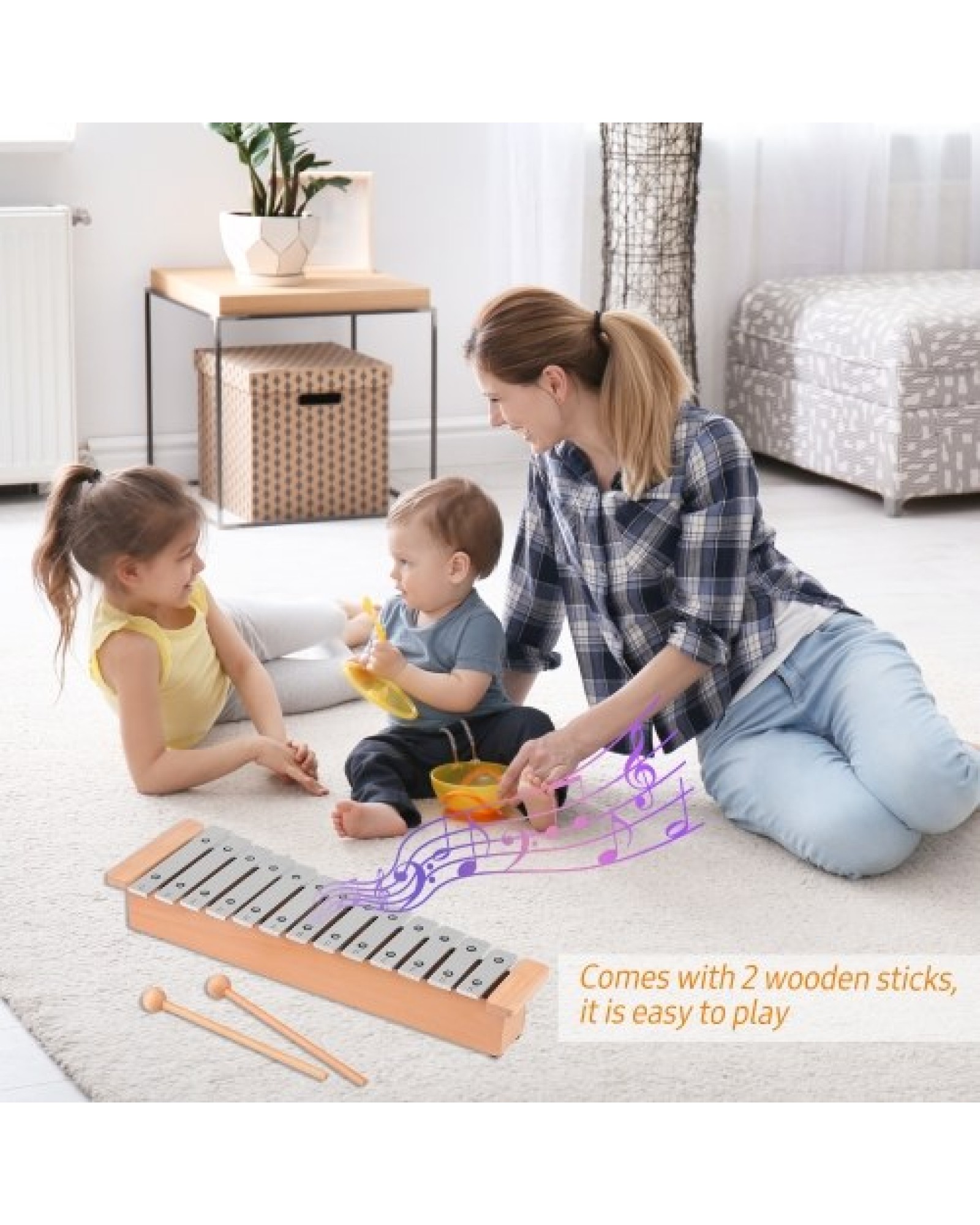 13-Note Glockenspiel Portable Aluminum Piano Xylophone Percussion Instrument Musical Instrument with Wooden Sticks