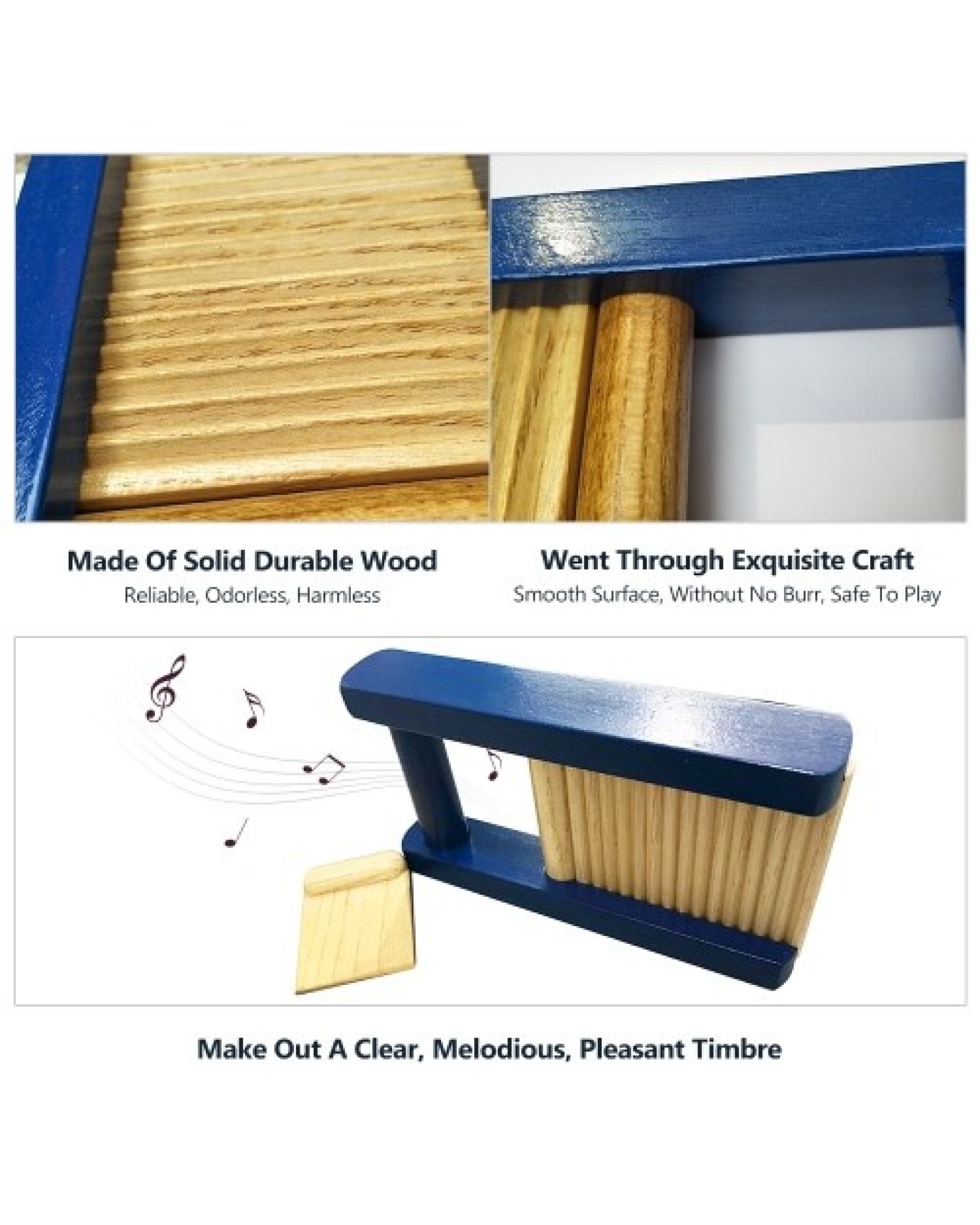 Musical Washboard Solid Wood Percussion Instrument Educational Wooden Musical Instrument with Percussion Tool (Wooden Scraper)