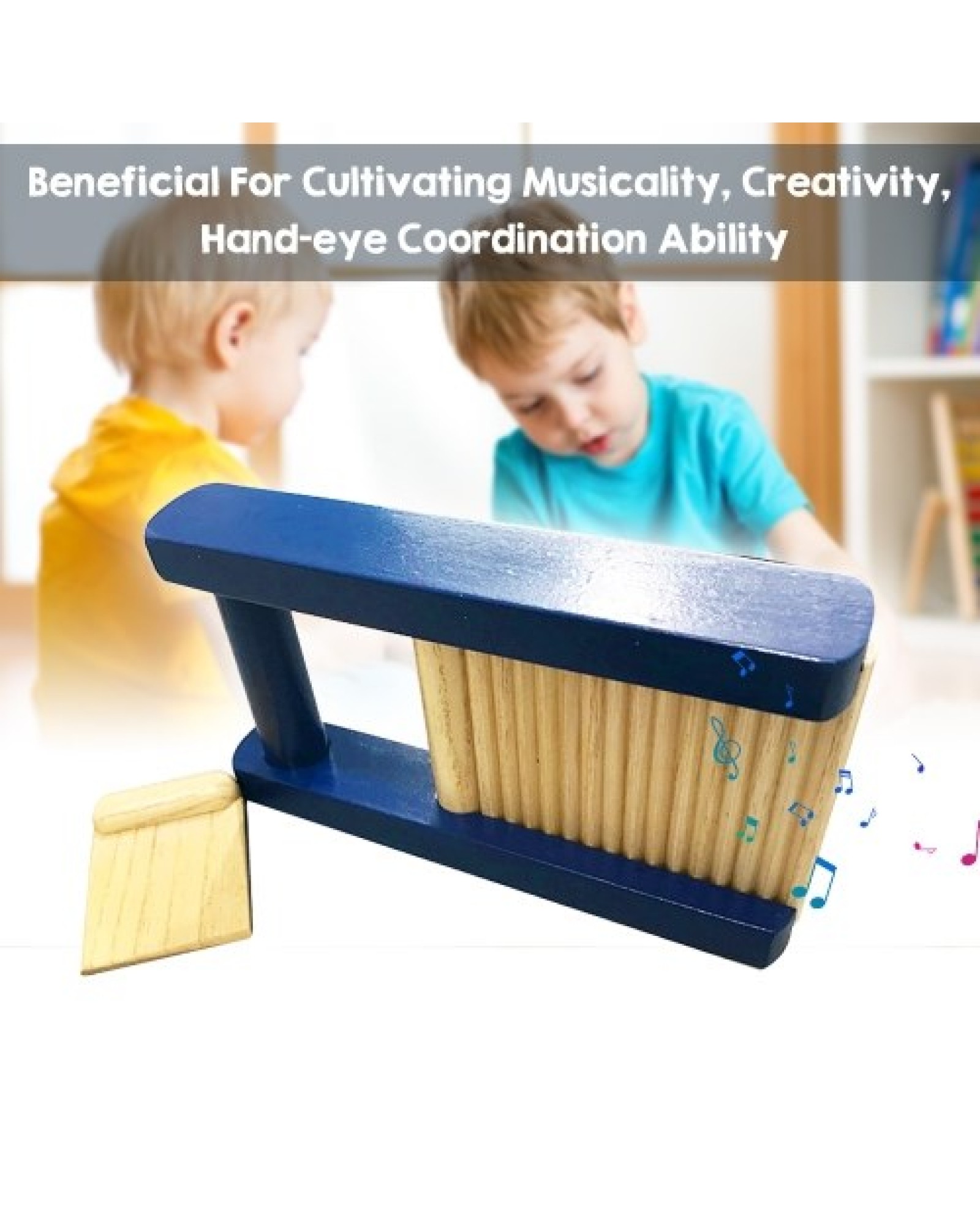 Musical Washboard Solid Wood Percussion Instrument Educational Wooden Musical Instrument with Percussion Tool (Wooden Scraper)