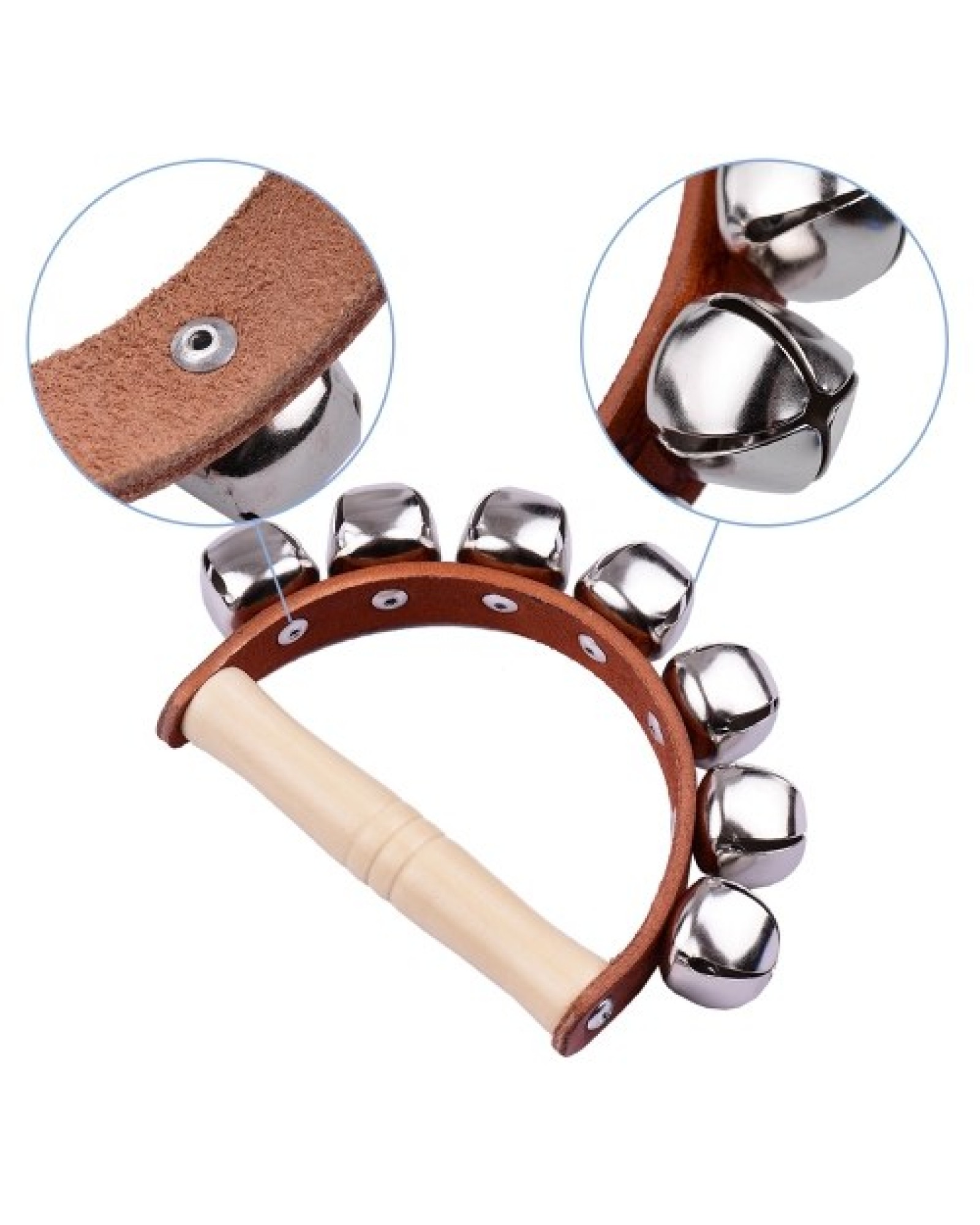 Handbell Hand Bells with 5pcs Jingle Bells Wood Handle Musical Instrument Toy for Music Class