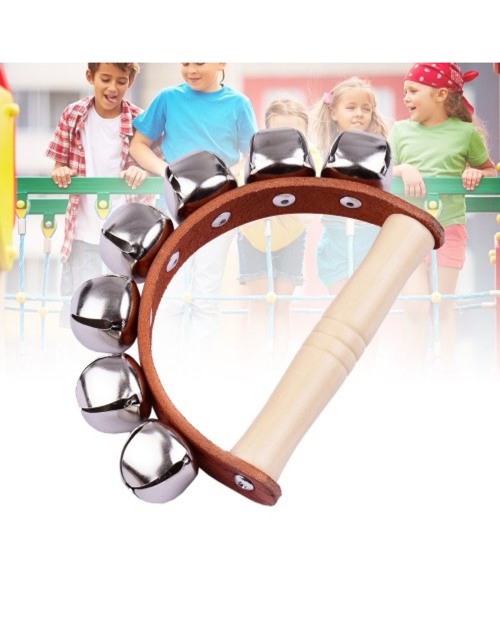 Handbell Hand Bells with 5pcs Jingle Bells Wood Handle Musical Instrument Toy for Music Class