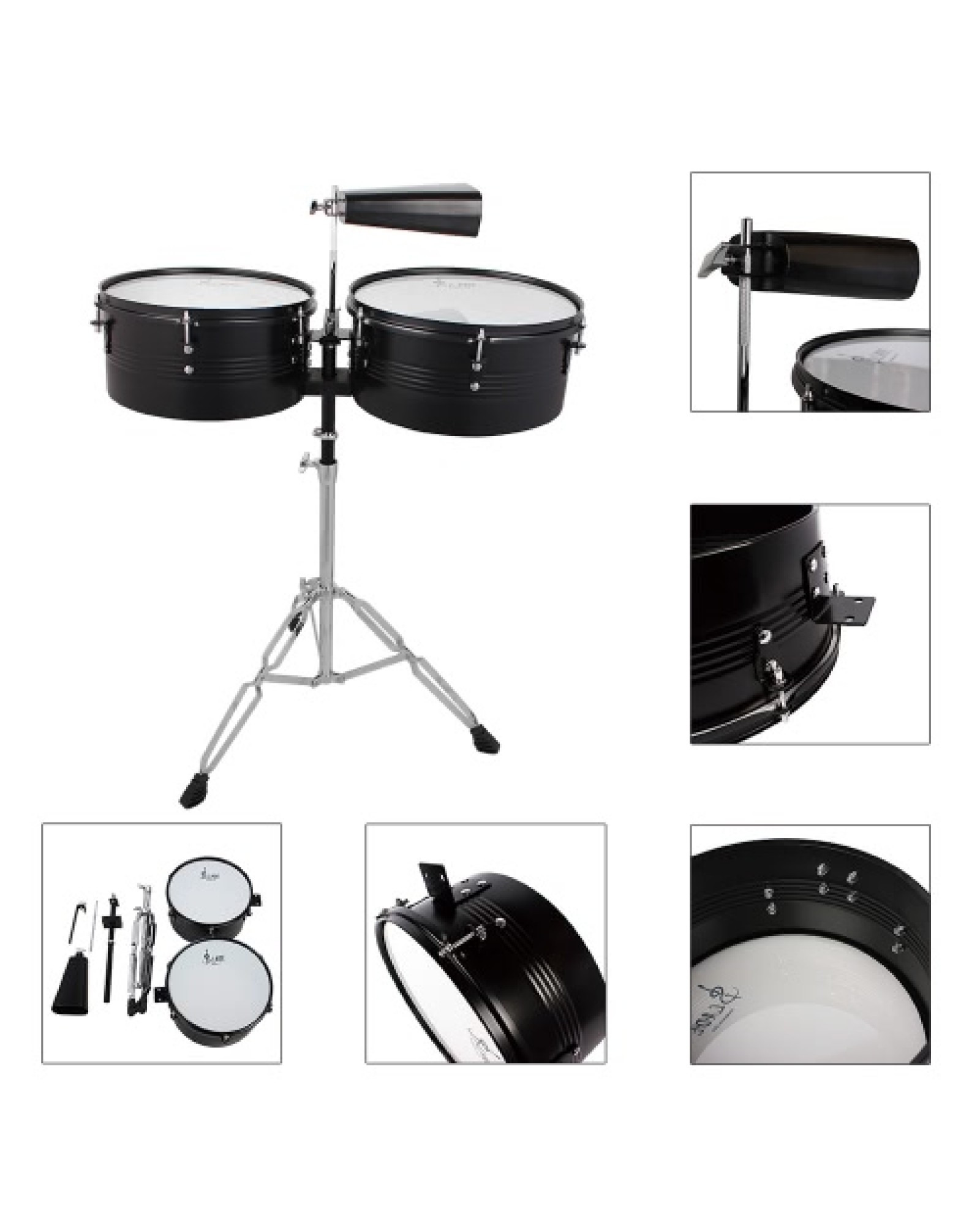 Latin Percussion 13" &amp; 14" Timbales Drum Set with Stand and Cowbell