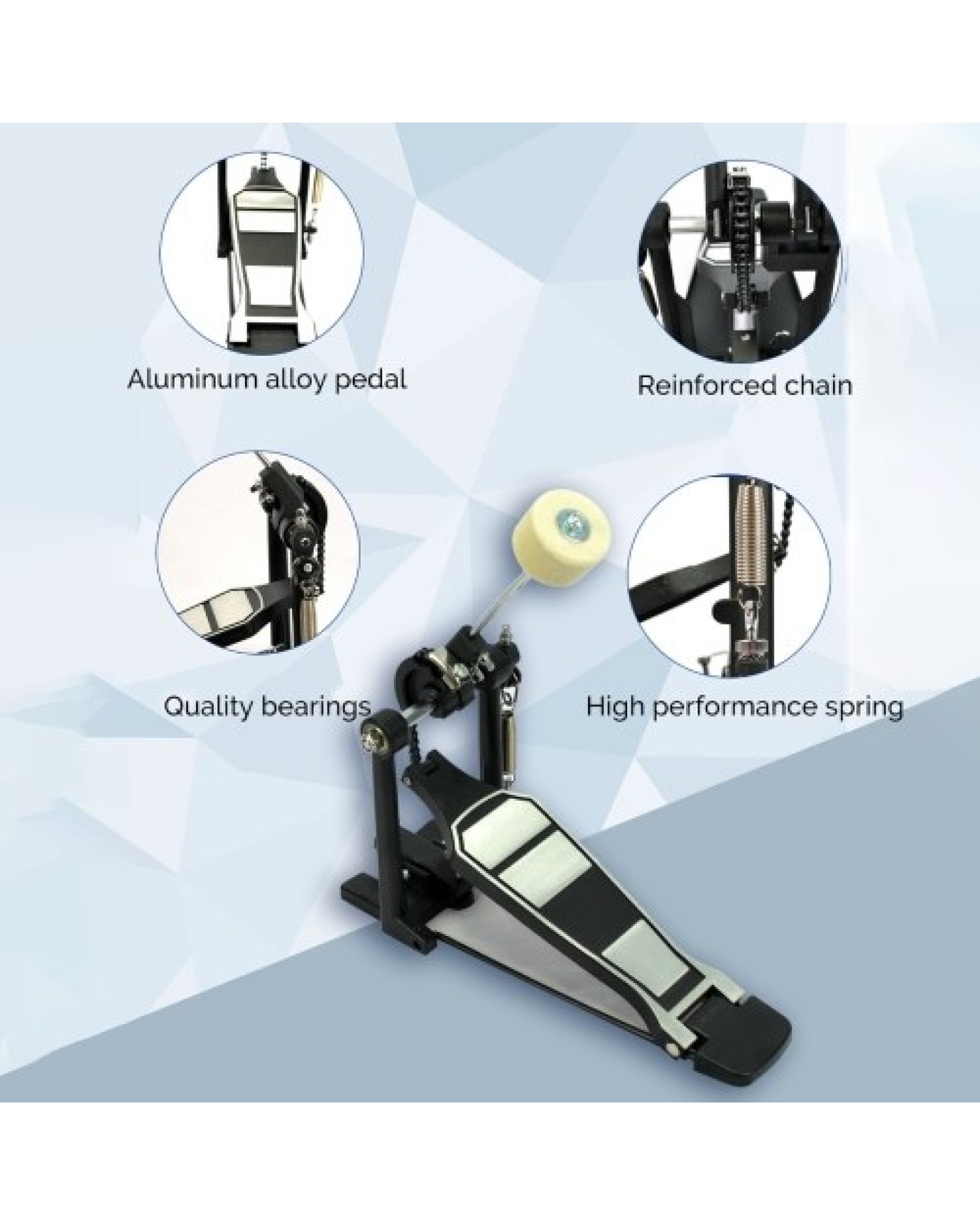 Drum Pedal with Drum Wool Beater Aluminium Alloy Singles Drum Pedal Drum Set Pedal Singles Pedal