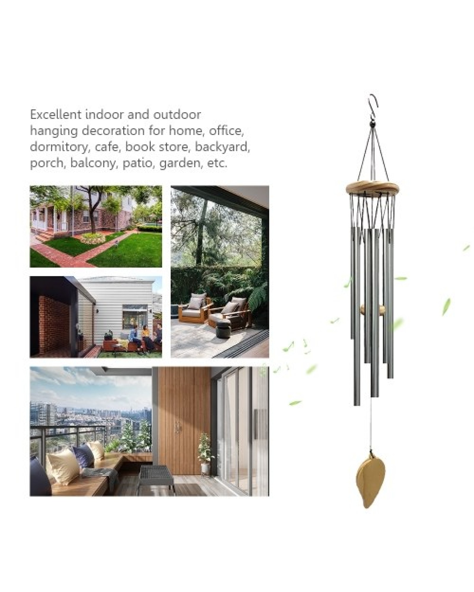 Wind Chimes 6pcs Aluminum Tubes Chimes Simple European Style Windbells Melodious Soothing Sound for Outdoor Indoor Backyard Deco