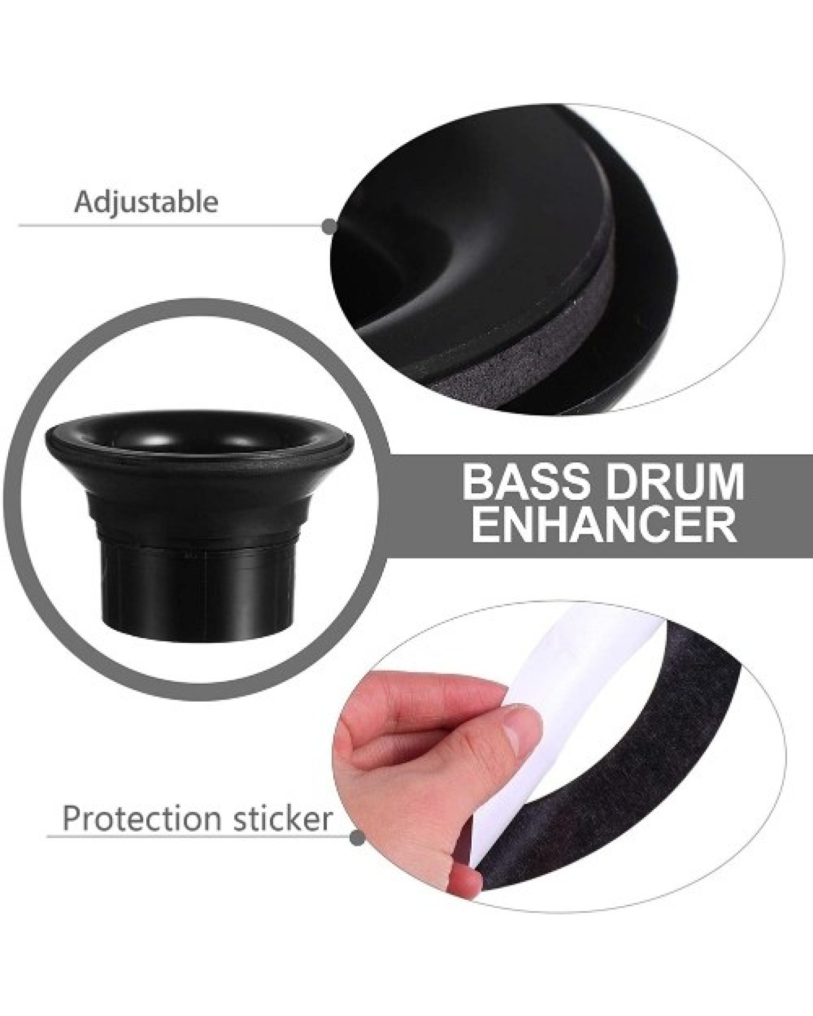 Bass Drum Enhancer Adjustable ABS Rubber Bass Drum Kick Enhancer with Protection Sticker Bass Drum Head Port Hole Protector