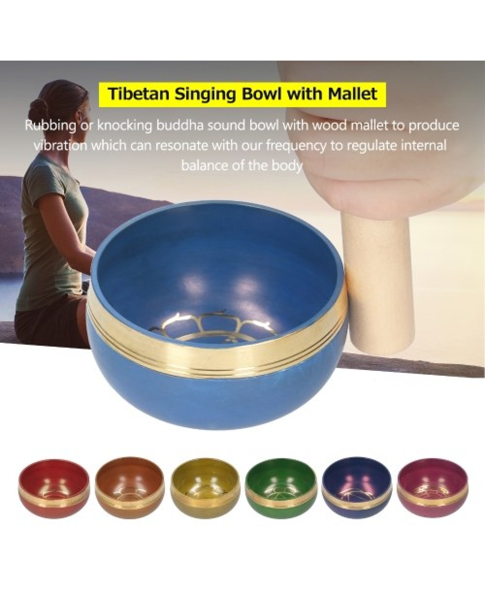 Tibetan Singing Bowl Set Buddha Sound Bowl and Wood Mallet Charka Bowl Meditation Sound Bowl with Mallet Wooden Stick for Healin
