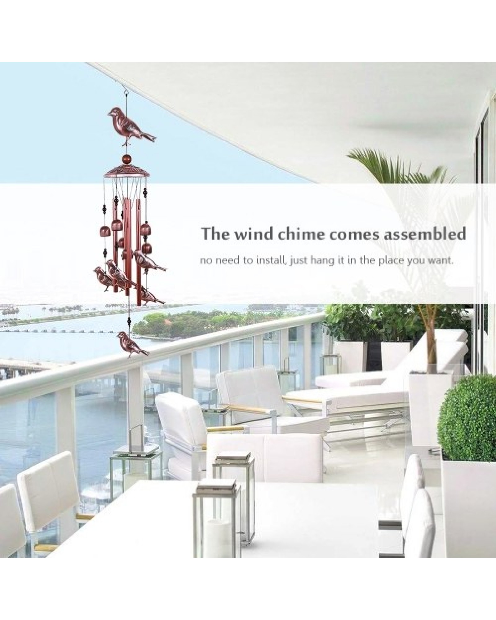 Bird Wind Chimes 4 Aluminum Tubes 6 Bells 7 Birds Windbells for Indoor Outdoor Decoration