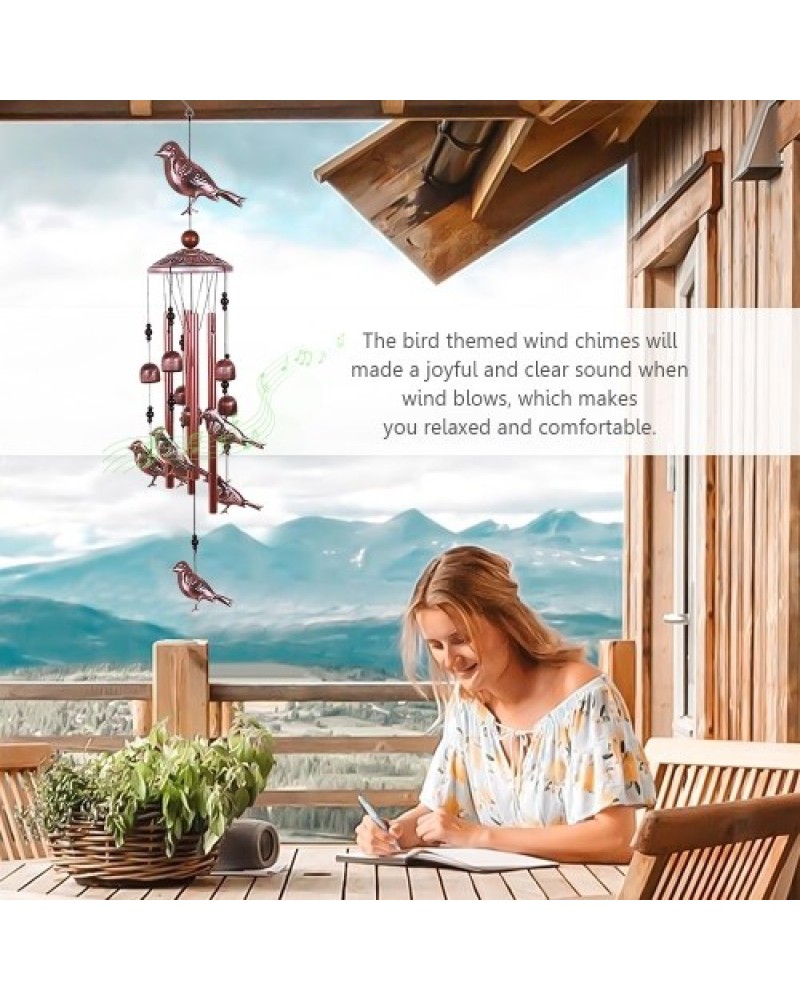 Bird Wind Chimes 4 Aluminum Tubes 6 Bells 7 Birds Windbells for Indoor Outdoor Decoration