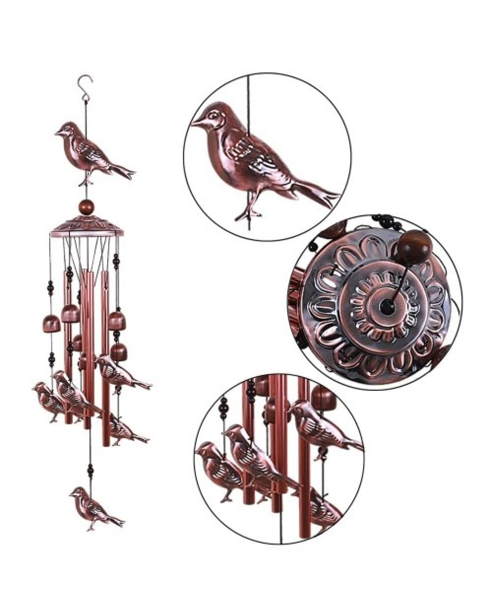 Bird Wind Chimes 4 Aluminum Tubes 6 Bells 7 Birds Windbells for Indoor Outdoor Decoration