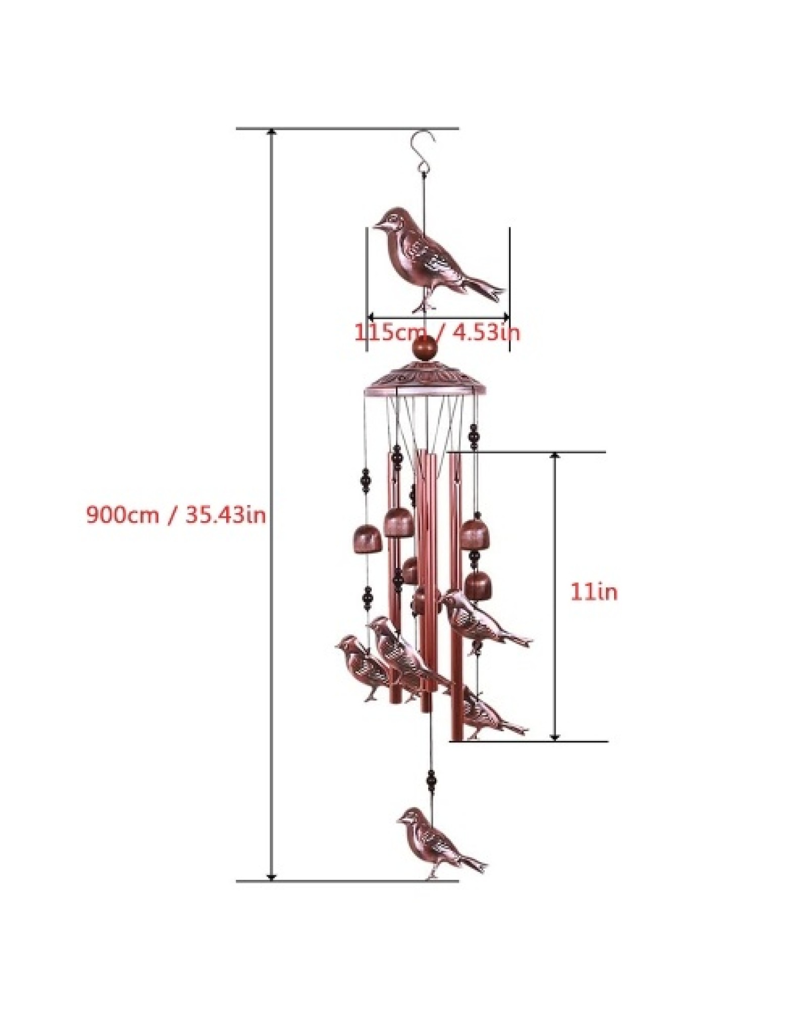 Bird Wind Chimes 4 Aluminum Tubes 6 Bells 7 Birds Windbells for Indoor Outdoor Decoration