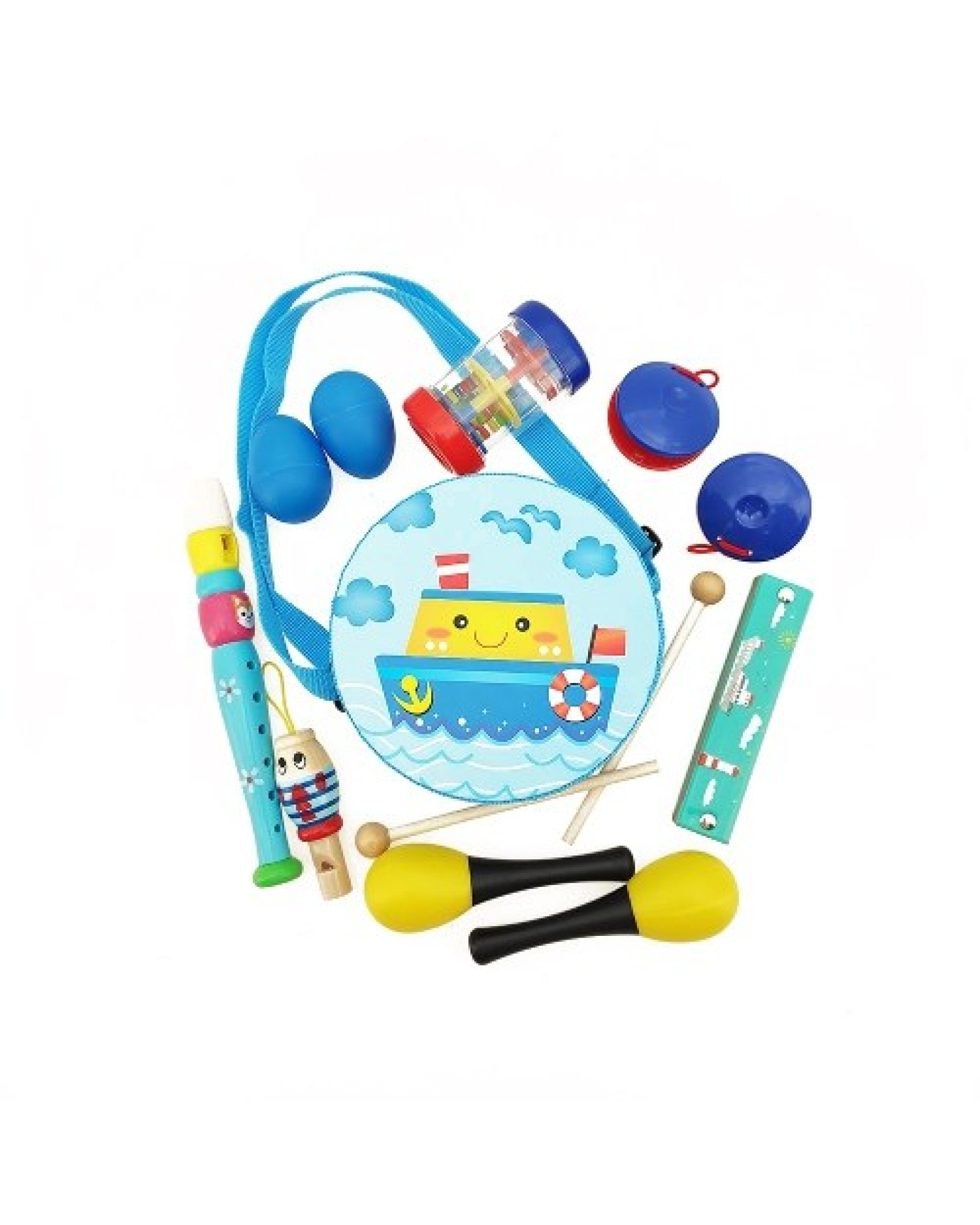 8 PCS Kids Children Musical Instruments Set Early Childhood Educational Music Tool Set Drum Clarinet Whistles Rain Sounder Harmo