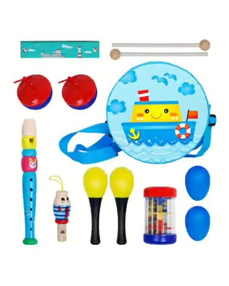 8 PCS Kids Children Musical Instruments Set Early Childhood Educational Music Tool Set Drum Clarinet Whistles Rain Sounder Harmo