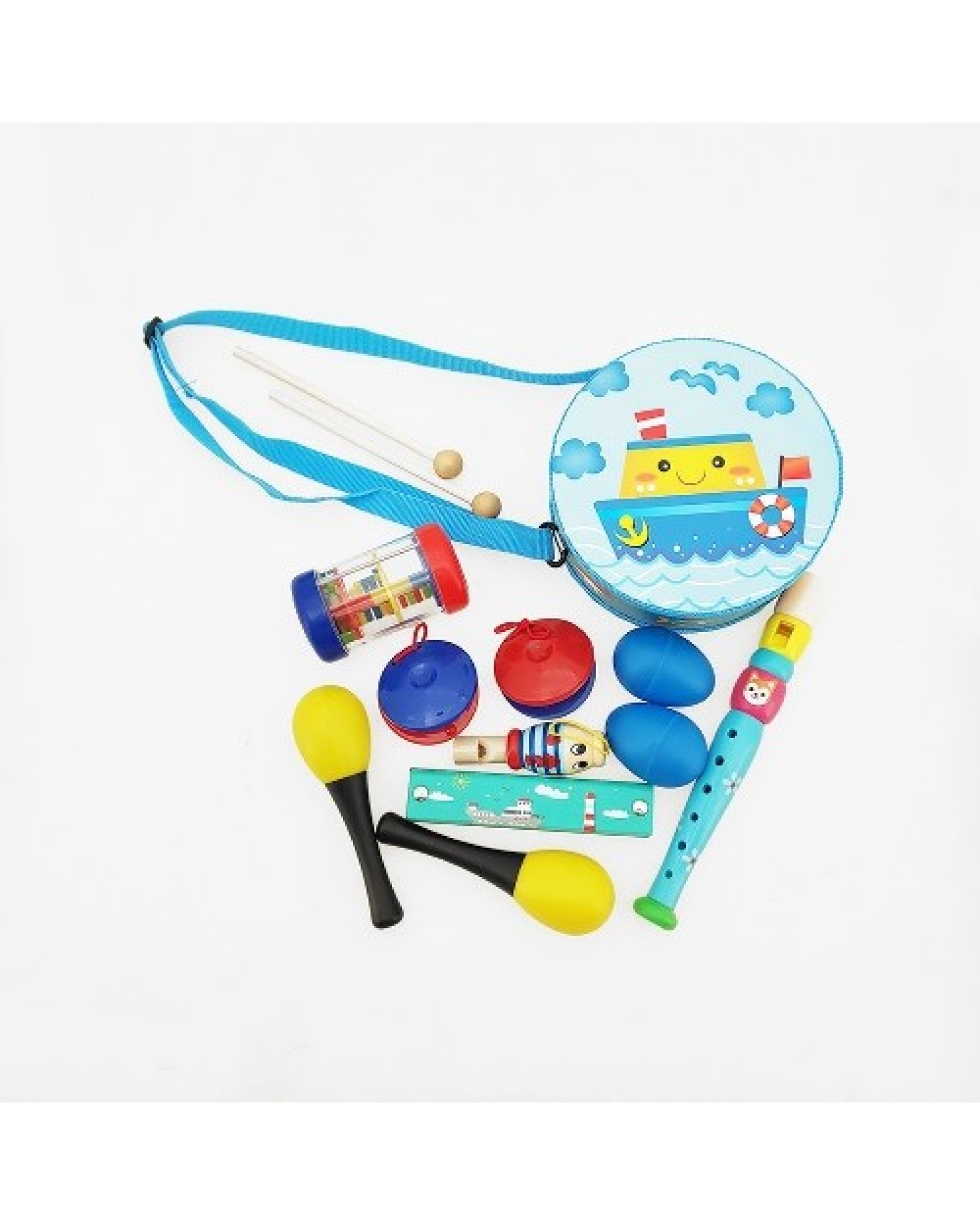 8 PCS Kids Children Musical Instruments Set Early Childhood Educational Music Tool Set Drum Clarinet Whistles Rain Sounder Harmo