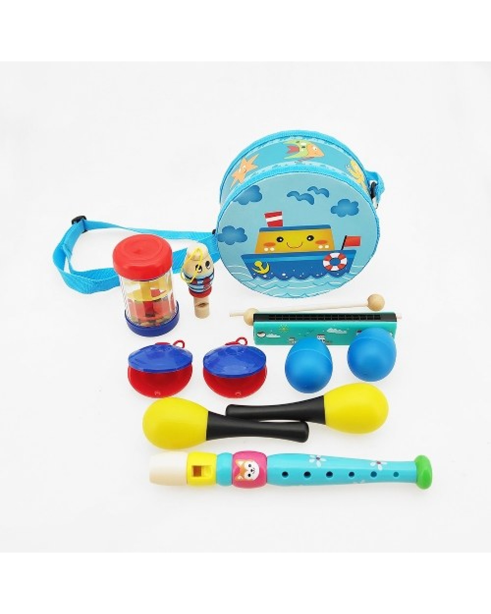 8 PCS Kids Children Musical Instruments Set Early Childhood Educational Music Tool Set Drum Clarinet Whistles Rain Sounder Harmo