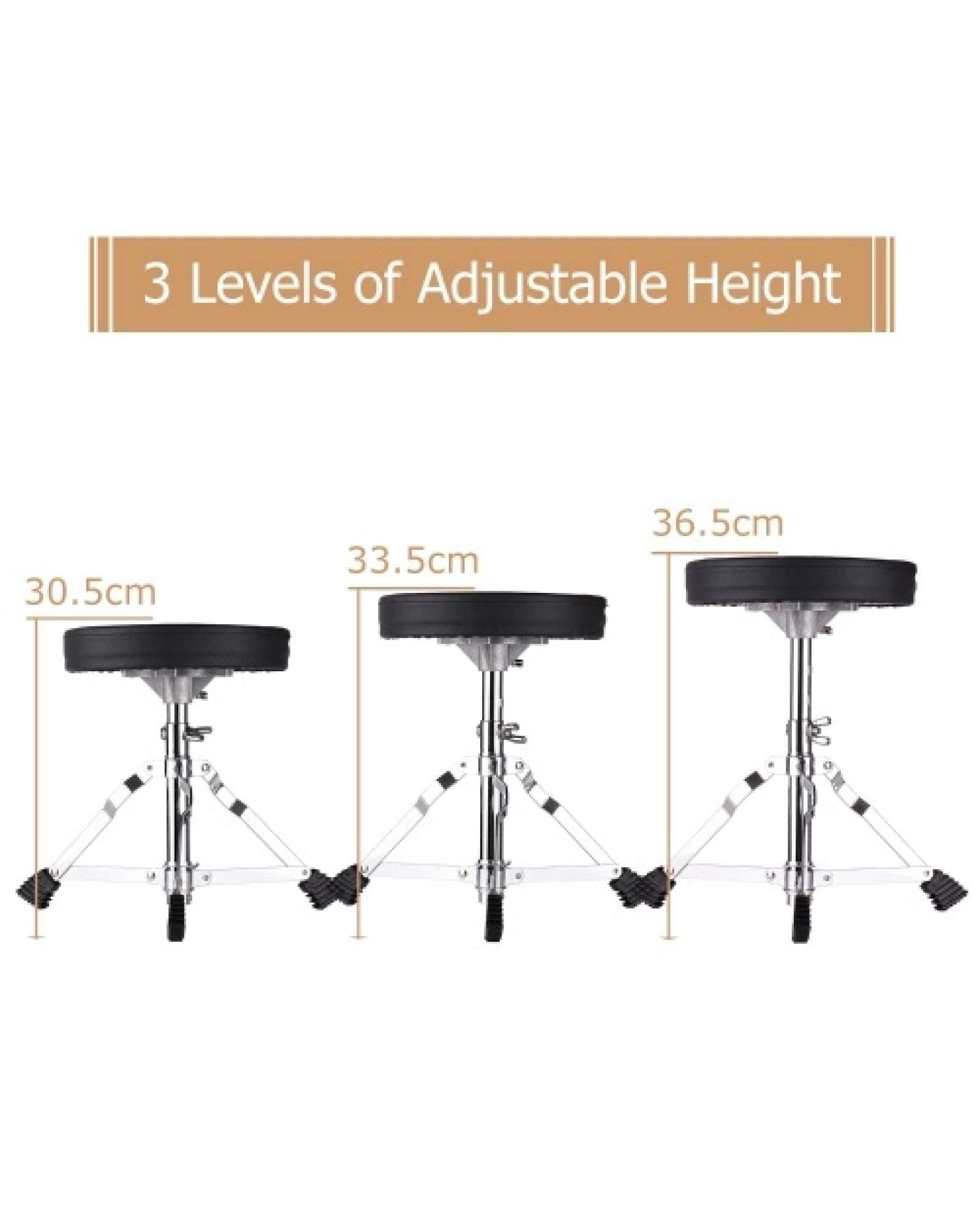 Juniors Drum Throne Round Padded Drum Seat Stool Single-braced Stainless Steel Legs Anti-slip