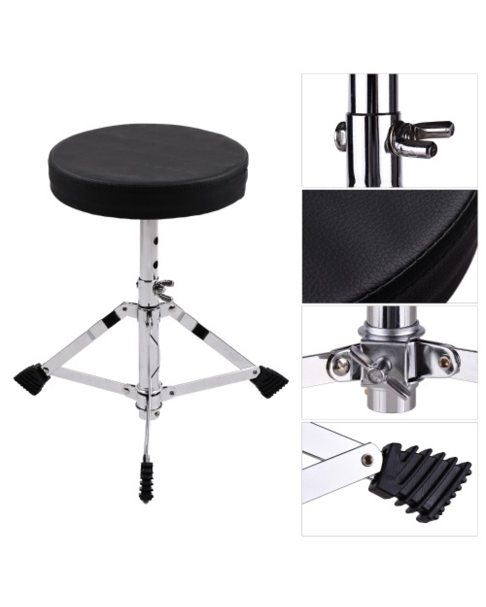Juniors Drum Throne Round Padded Drum Seat Stool Single-braced Stainless Steel Legs Anti-slip