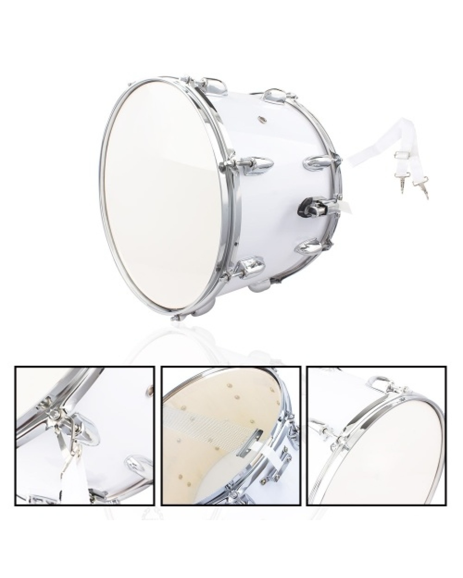 14 x10 inches Marching Drum   Drumsticks   Key   Strap White