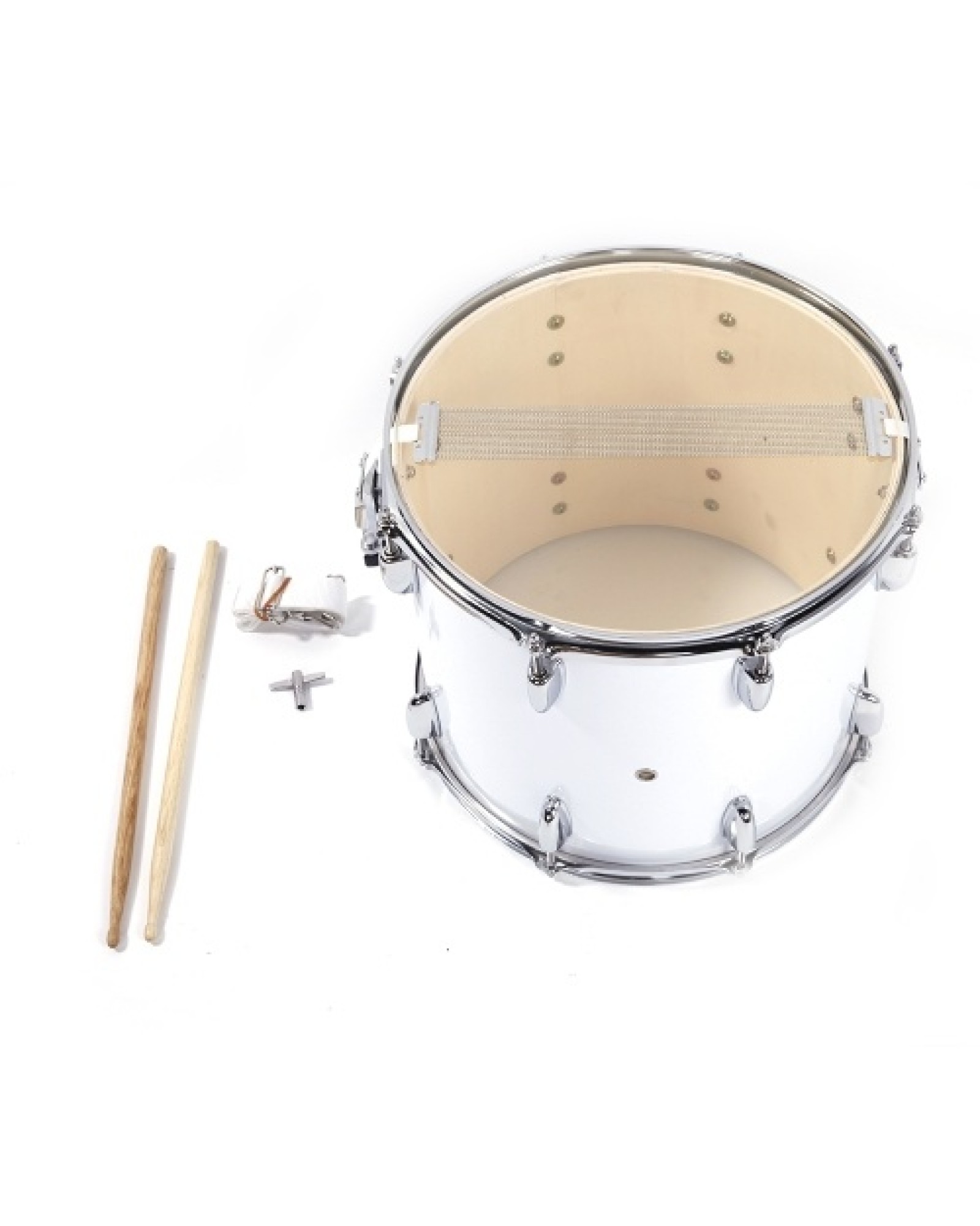 14 x10 inches Marching Drum   Drumsticks   Key   Strap White