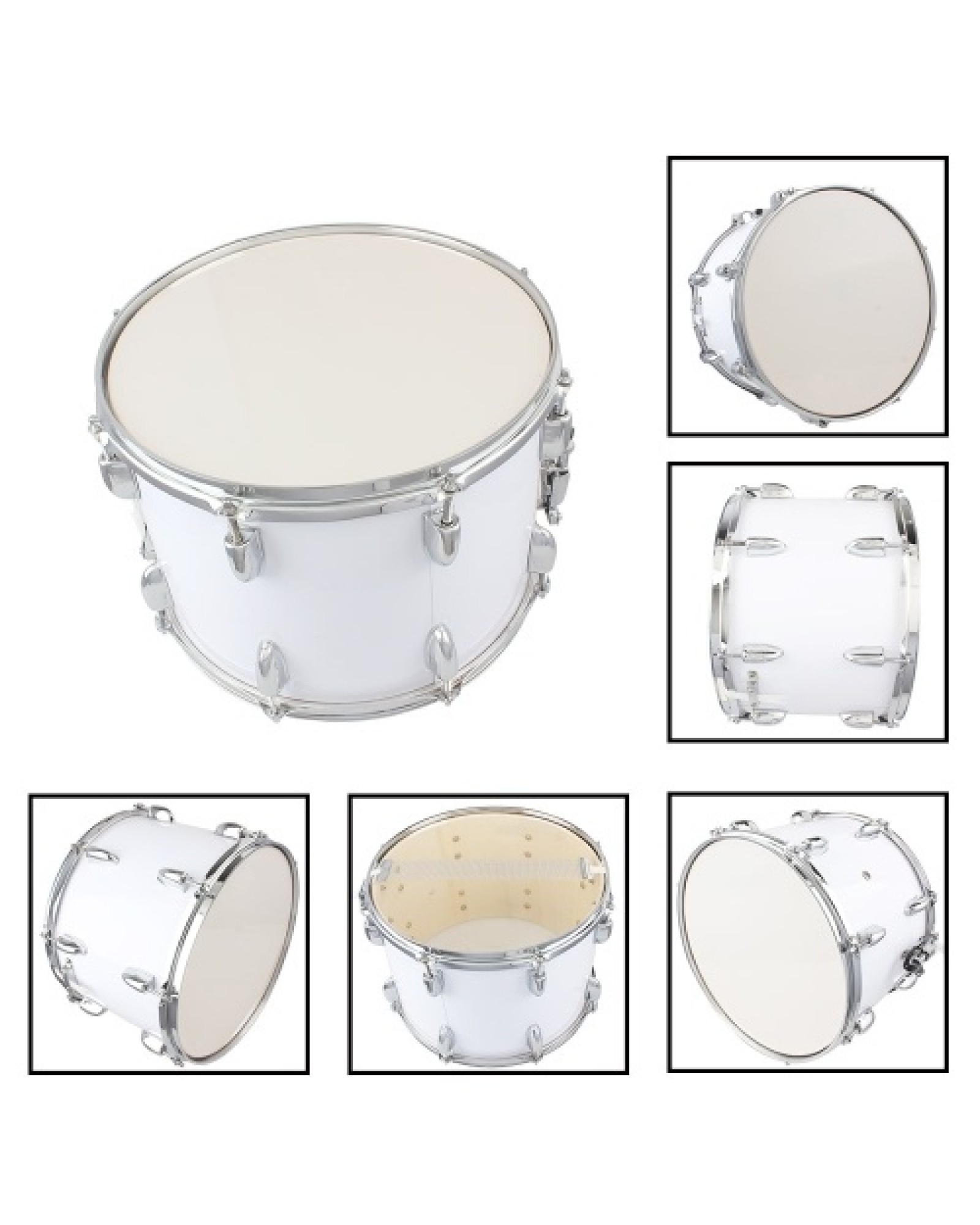 14 x10 inches Marching Drum   Drumsticks   Key   Strap White