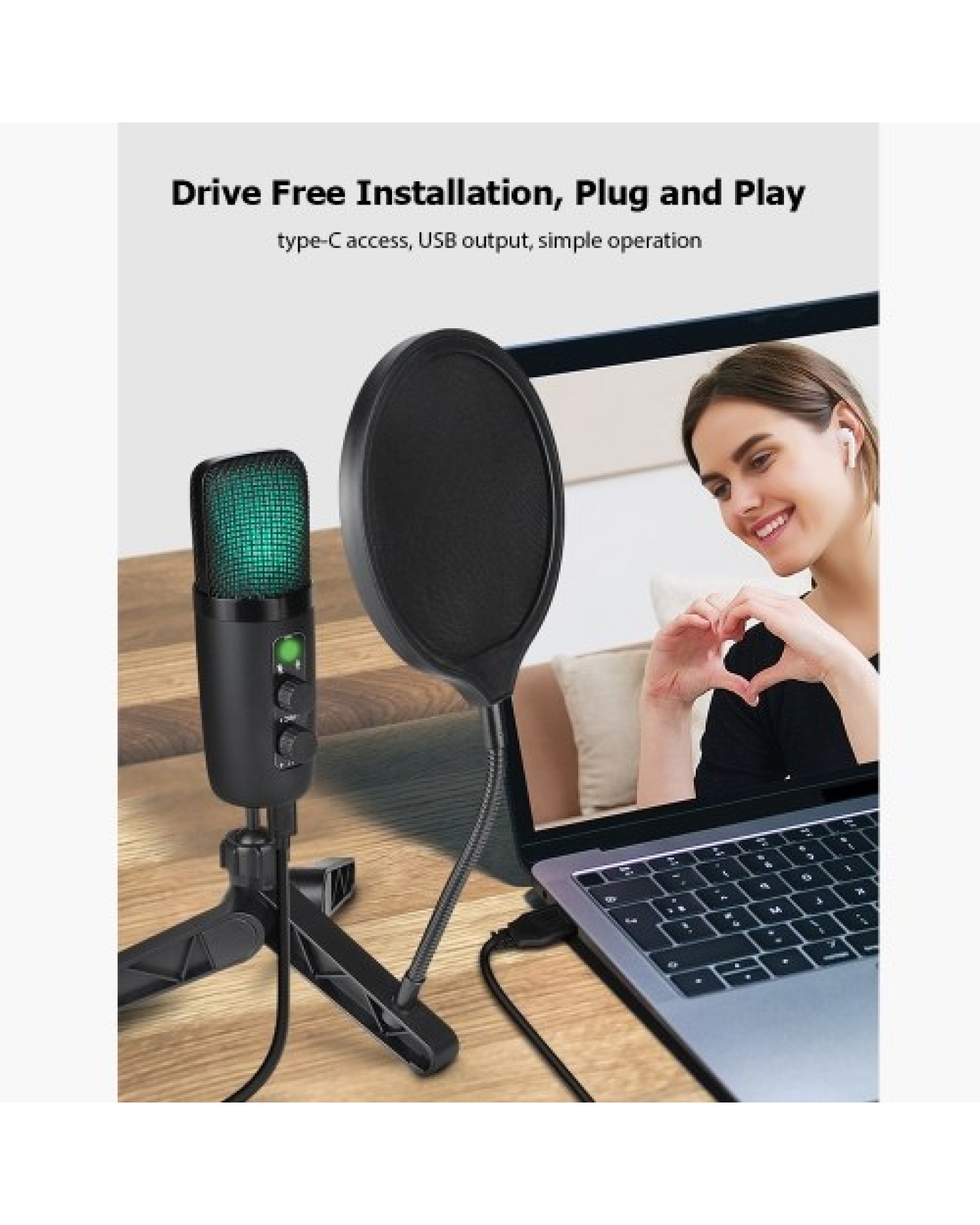 Desktop Microphone Set Cardioid PC Mic Condenser Microphone for Studio Recording Broadcasting Karaoke Singing