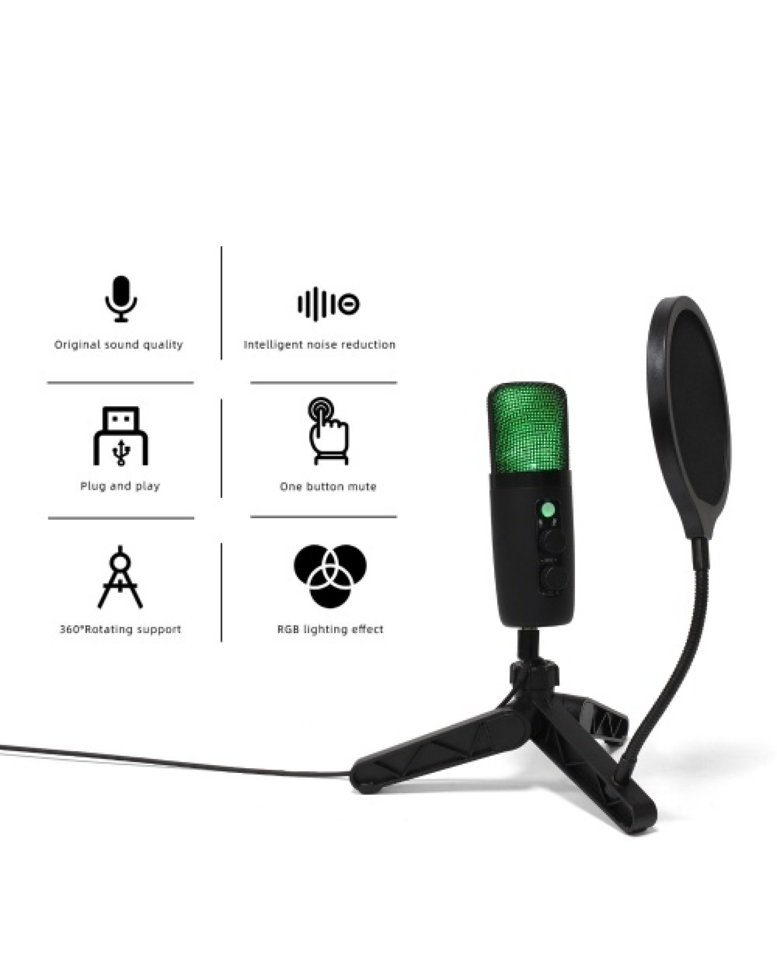 Desktop Microphone Set Cardioid PC Mic Condenser Microphone for Studio Recording Broadcasting Karaoke Singing