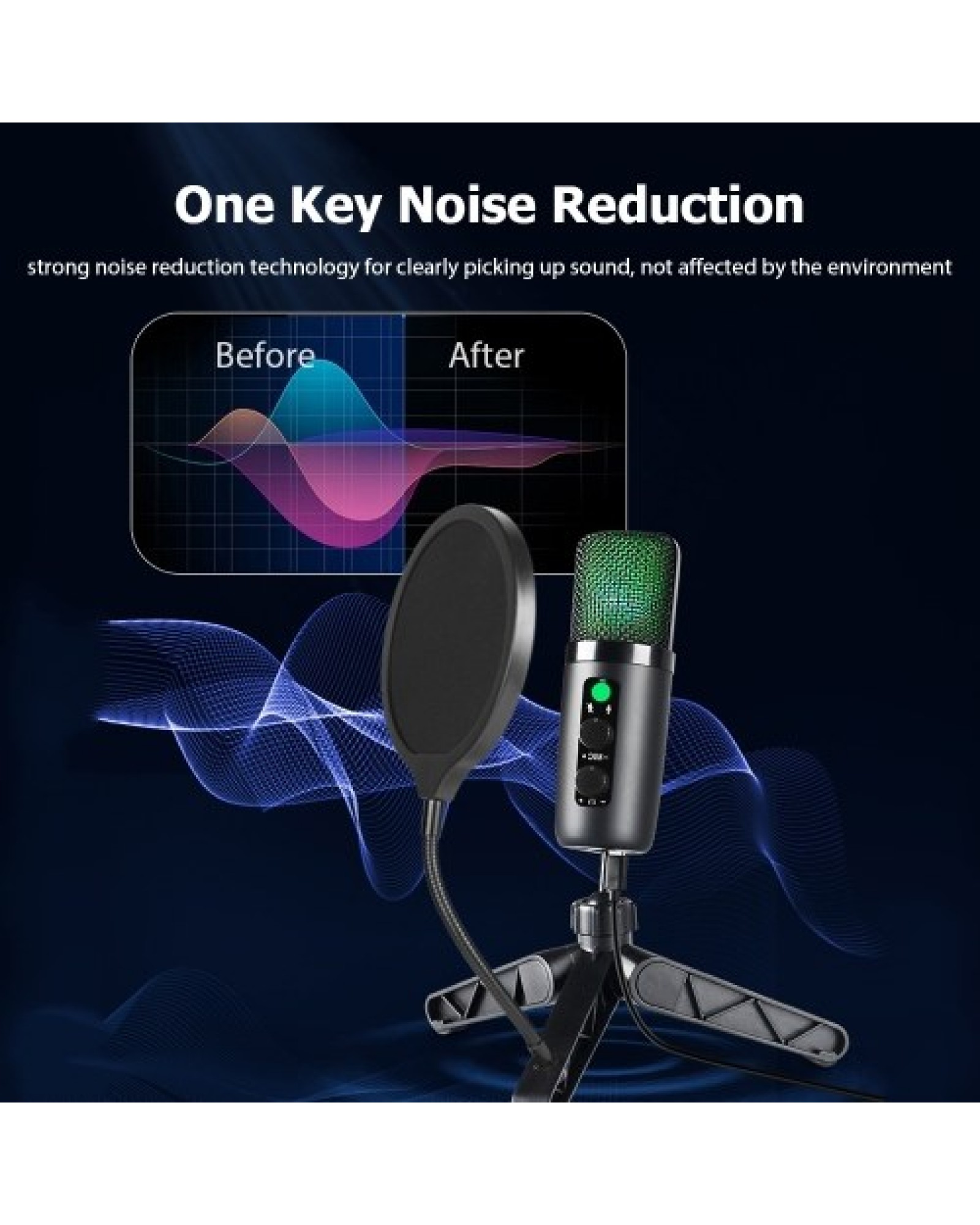 Desktop Microphone Set Cardioid PC Mic Condenser Microphone for Studio Recording Broadcasting Karaoke Singing