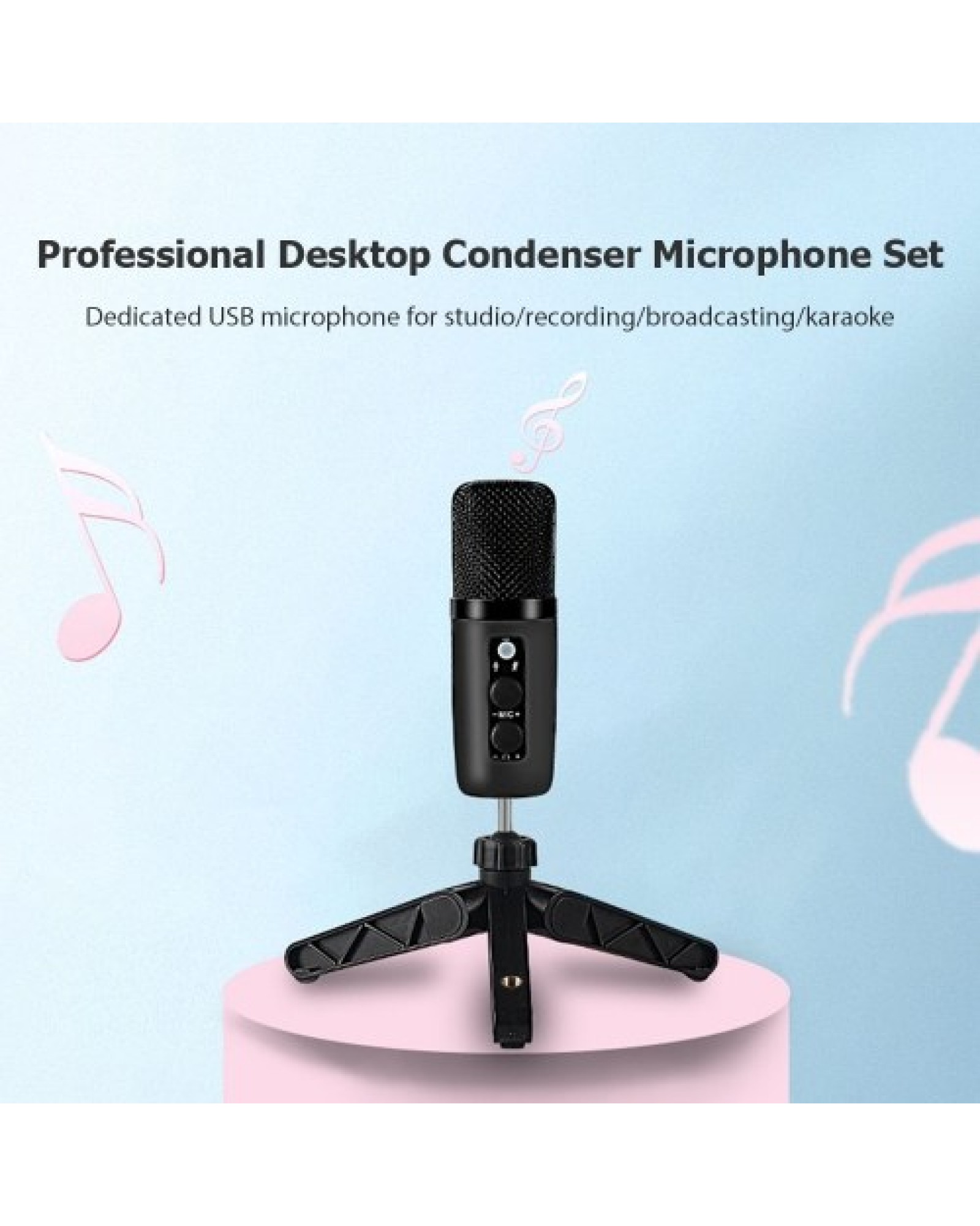 Desktop Microphone Set Cardioid PC Mic Condenser Microphone for Studio Recording Broadcasting Karaoke Singing