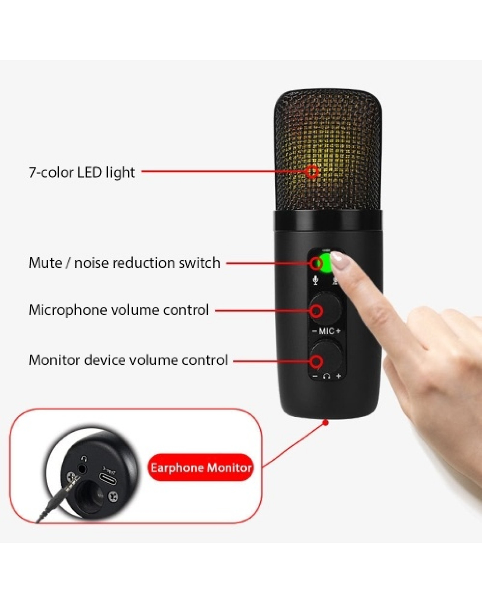 Desktop Microphone Set Cardioid PC Mic Condenser Microphone for Studio Recording Broadcasting Karaoke Singing
