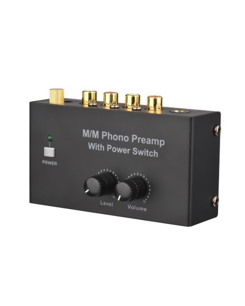 M/M Phono Preamp with Power Switch Ultra-compact Preamplifier with Level &amp; Volume Control RCA Input &amp; Output 1/4 Inch TR