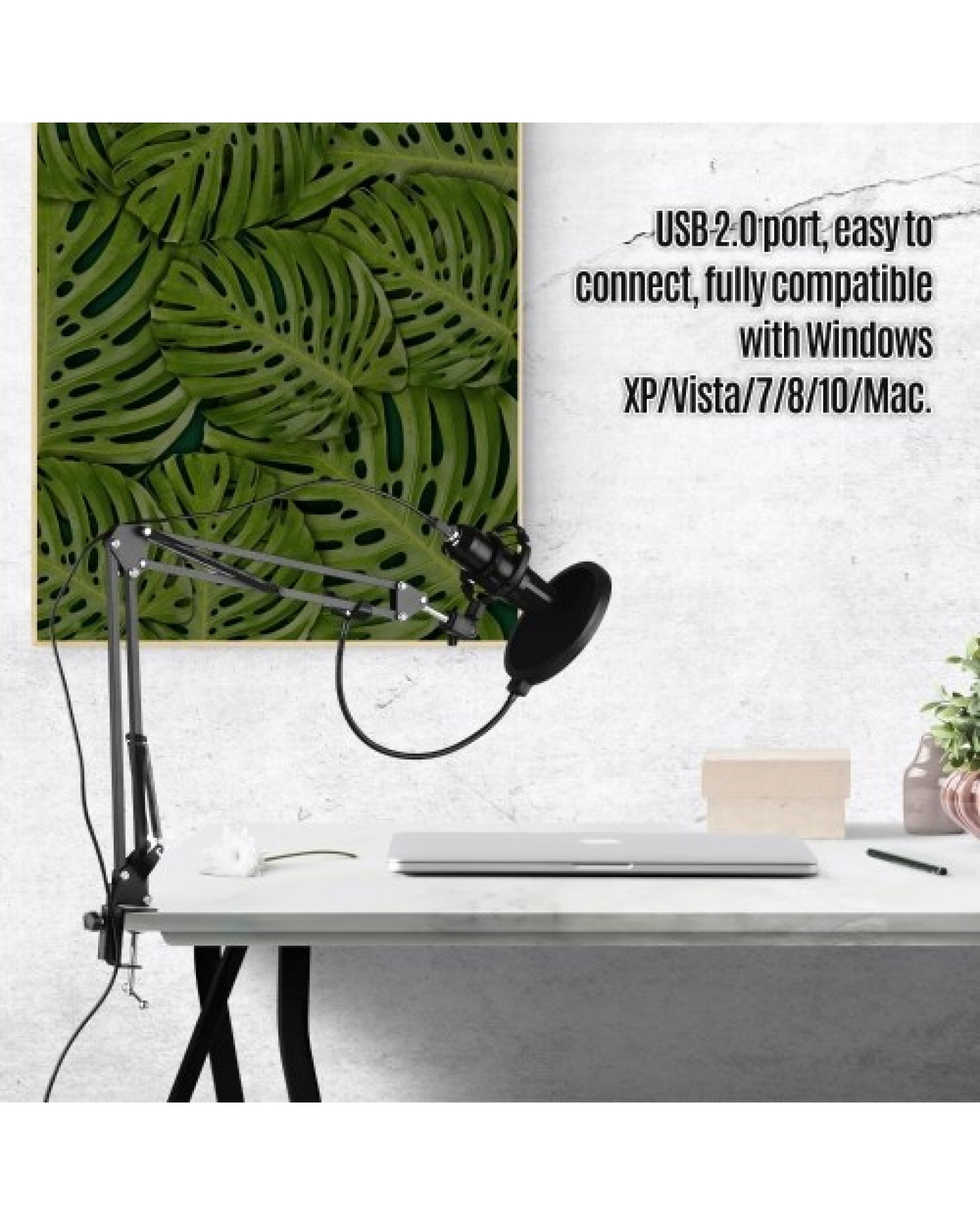 USB Professional PC Microphone Set Cardioid 192KHz/24Bit Noise-Cancelling Condenser Mic