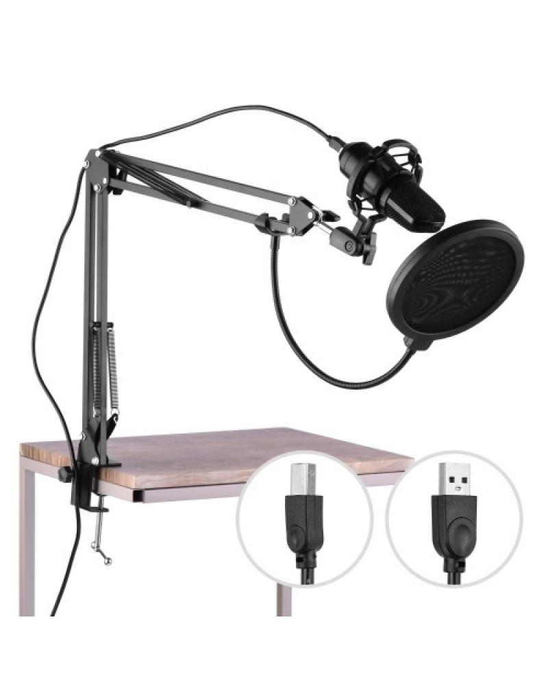 USB Professional PC Microphone Set Cardioid 192KHz/24Bit Noise-Cancelling Condenser Mic
