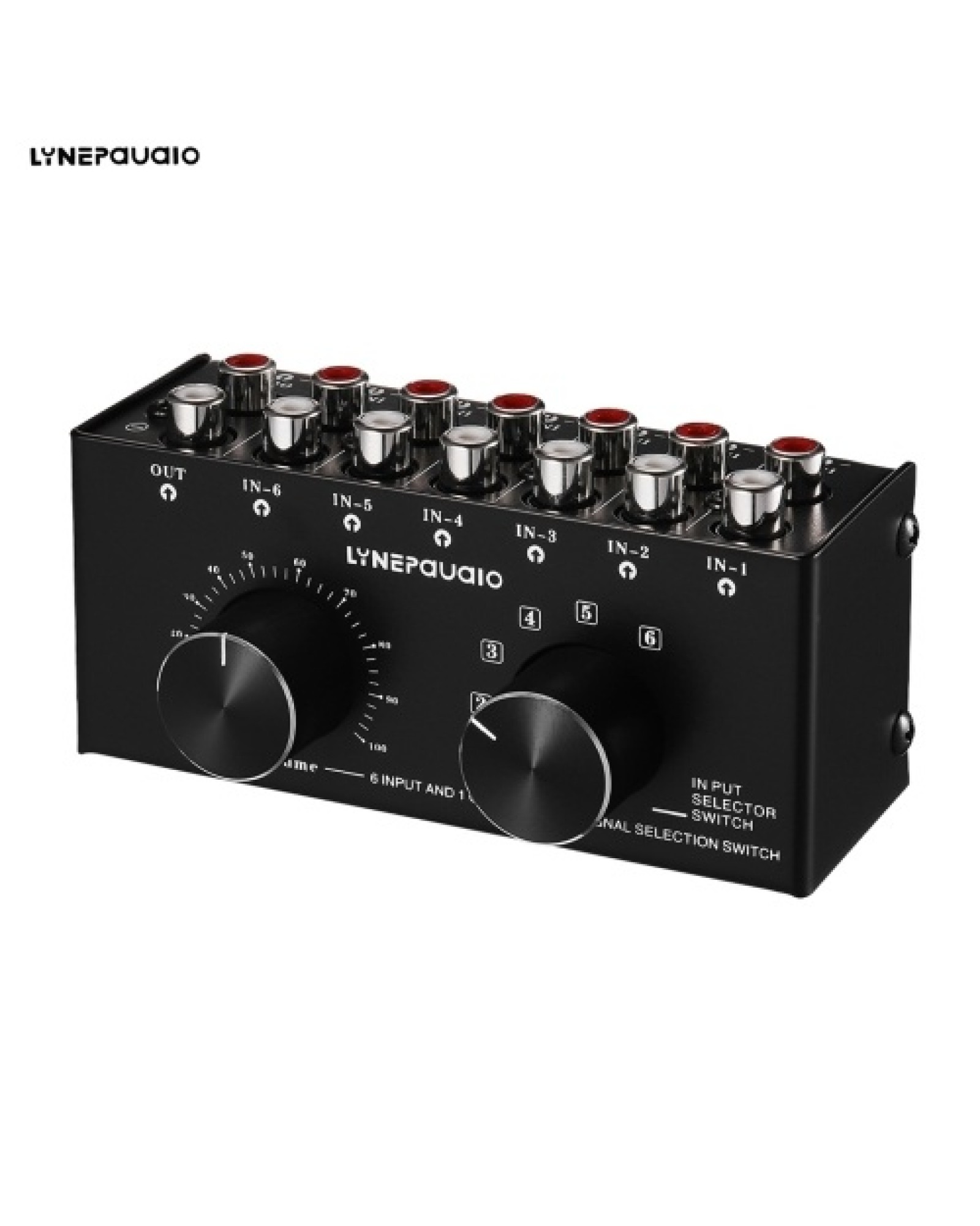 6-In-1-Out Audio Switcher Audio Signal Selector Box Splitter Distributor with Volume Control RCA Jacks