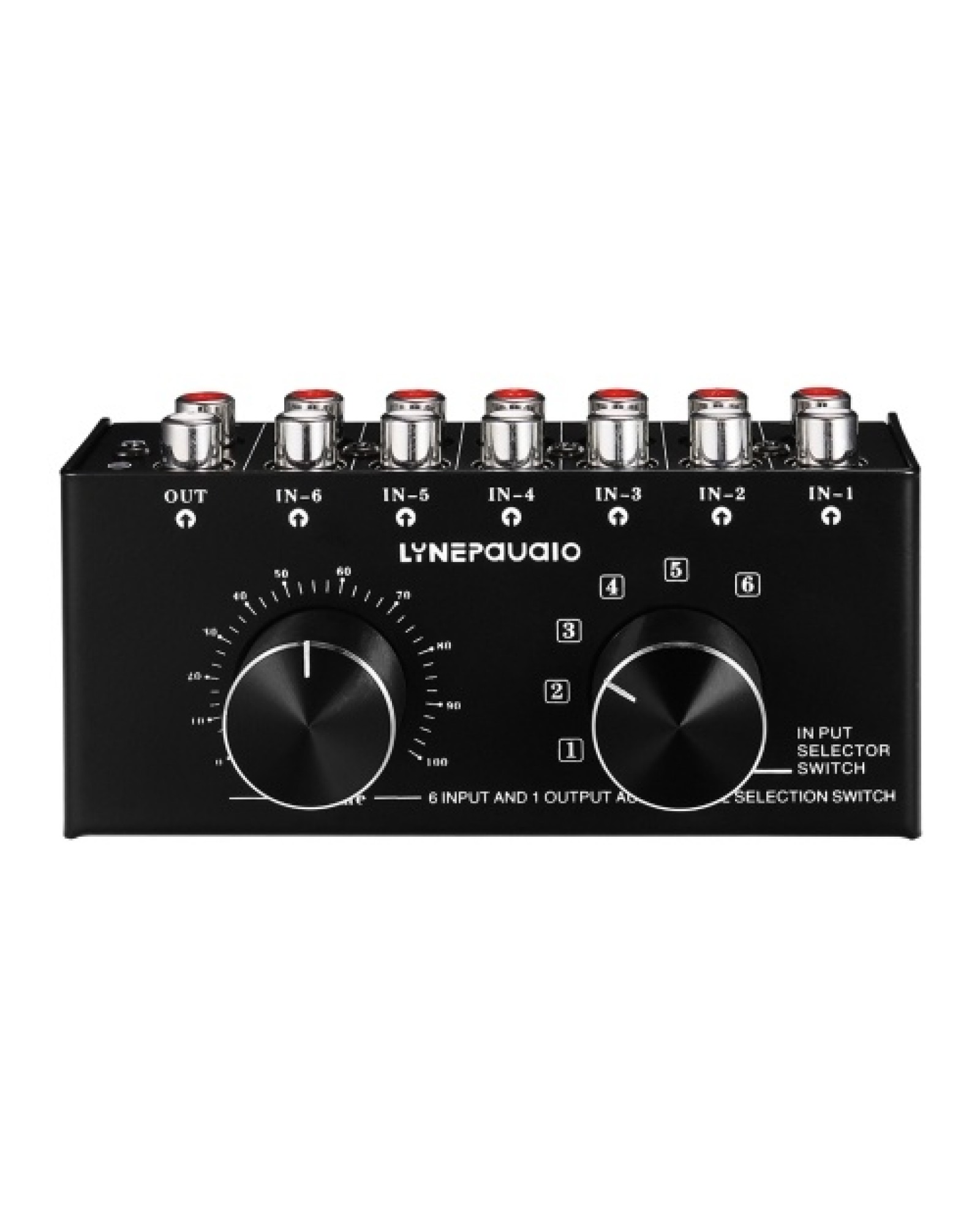 6-In-1-Out Audio Switcher Audio Signal Selector Box Splitter Distributor with Volume Control RCA Jacks