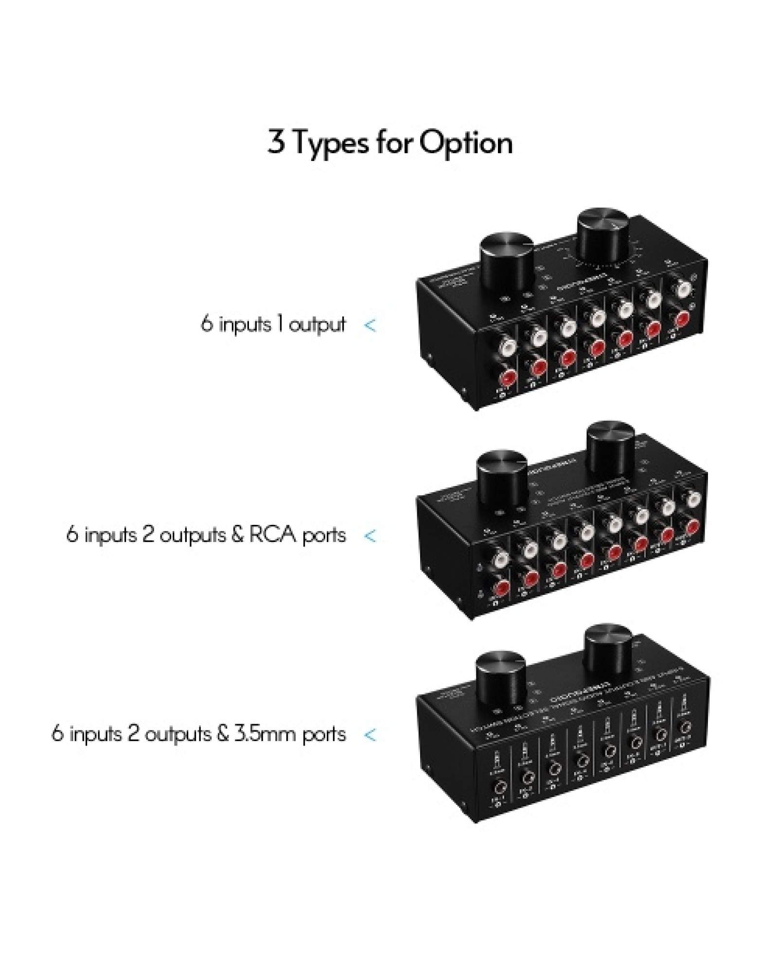 6-In-1-Out Audio Switcher Audio Signal Selector Box Splitter Distributor with Volume Control RCA Jacks