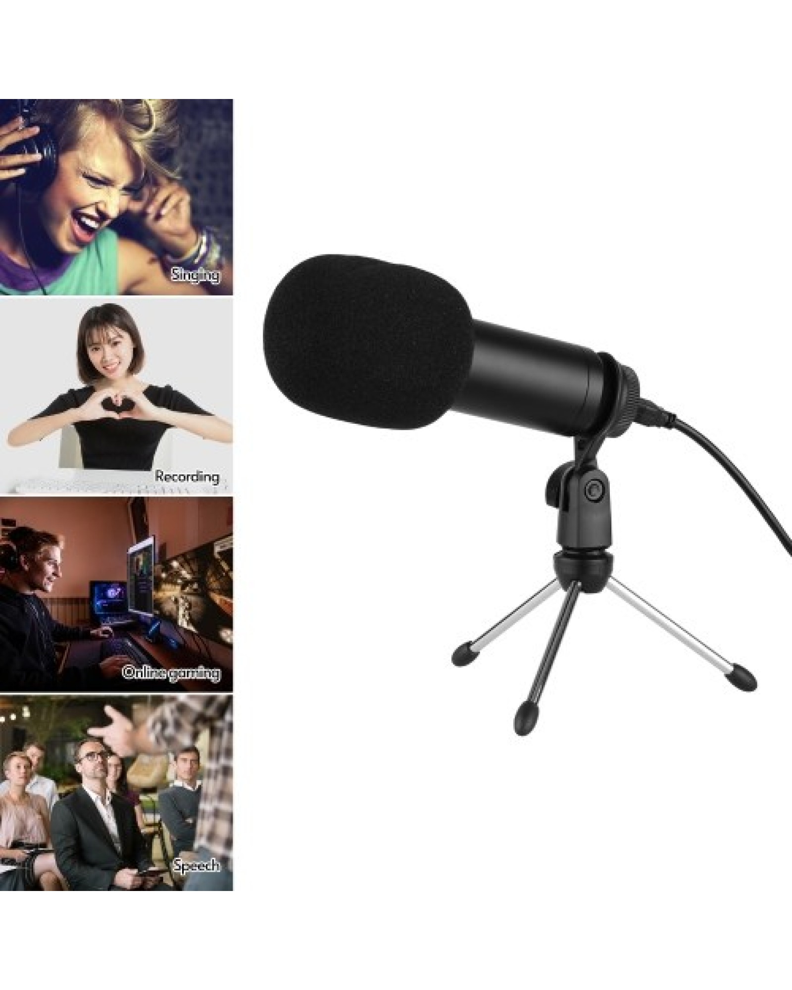 USB Condenser Microphone Set with Foldable Mic Tripod USB Power Cord Foam Wind Muff