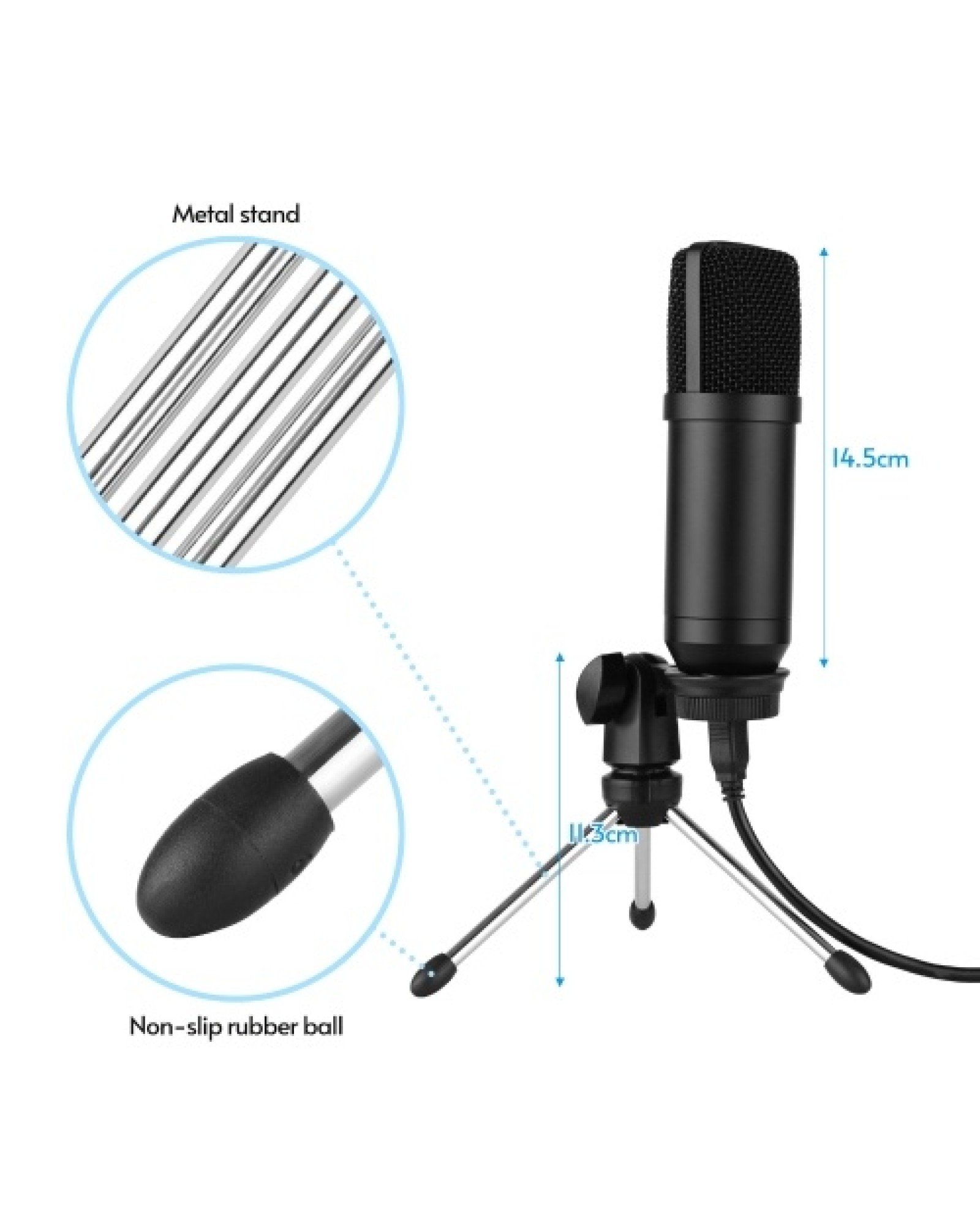 USB Condenser Microphone Set with Foldable Mic Tripod USB Power Cord Foam Wind Muff